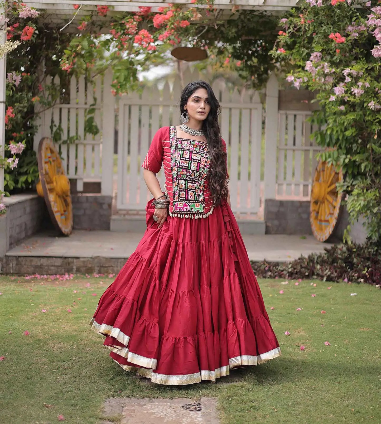 Maroon Gamthi Work Navaratri Lehenga Choli