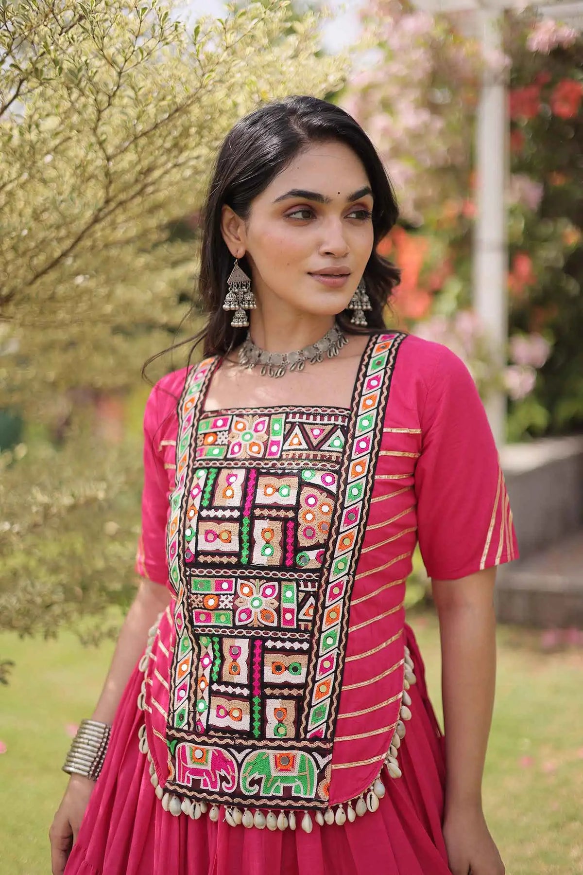 Pink Gamthi Work Navaratri Lehenga Choli