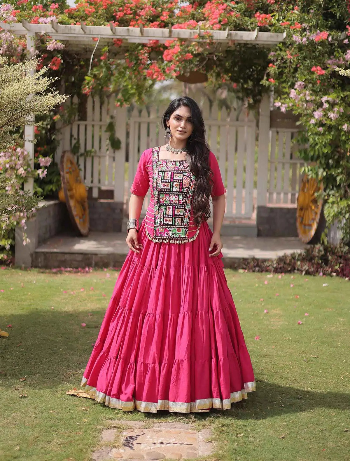 Pink Gamthi Work Navaratri Lehenga Choli