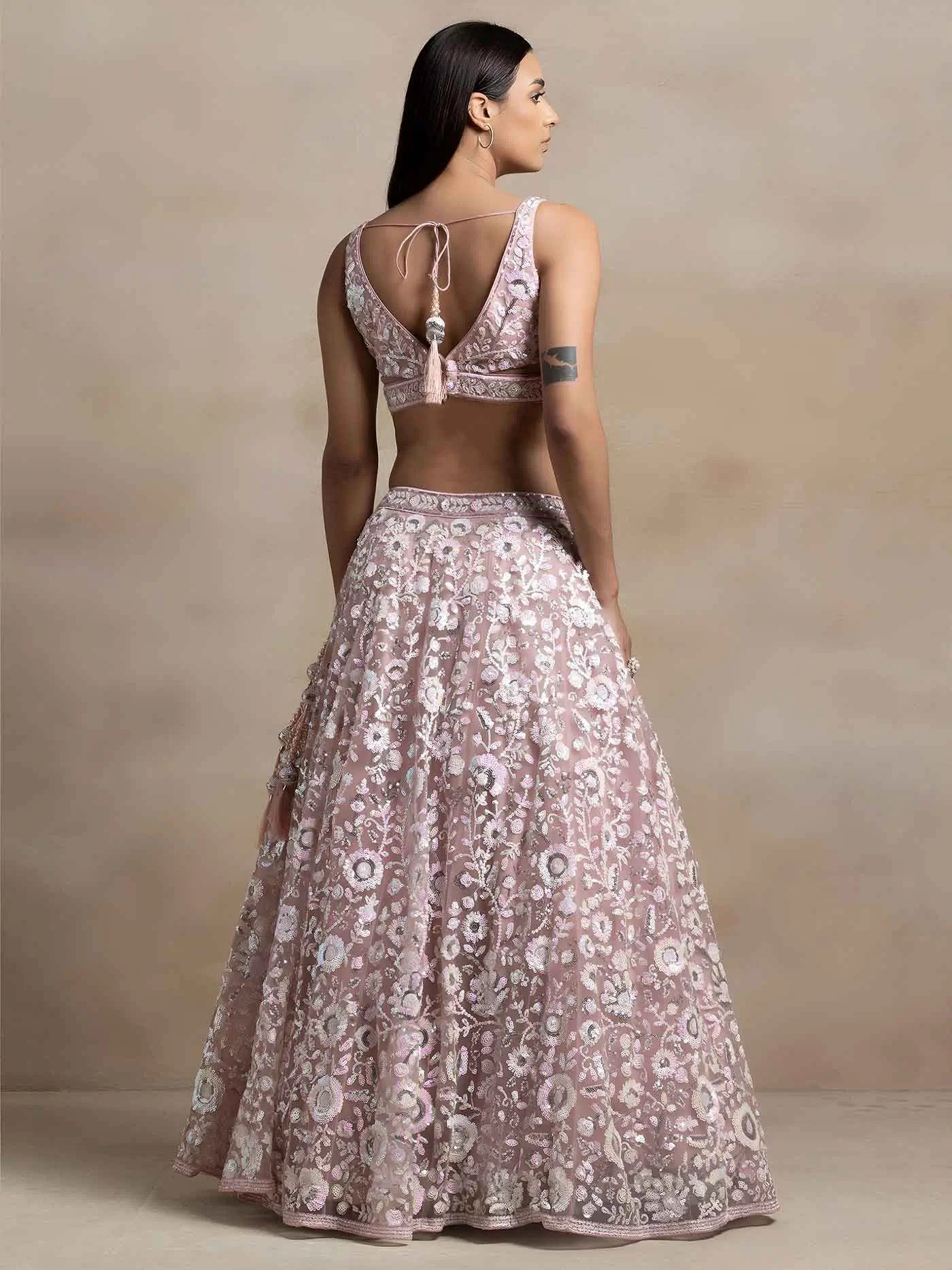 Pink Sequins Work Net Lehenga Choli