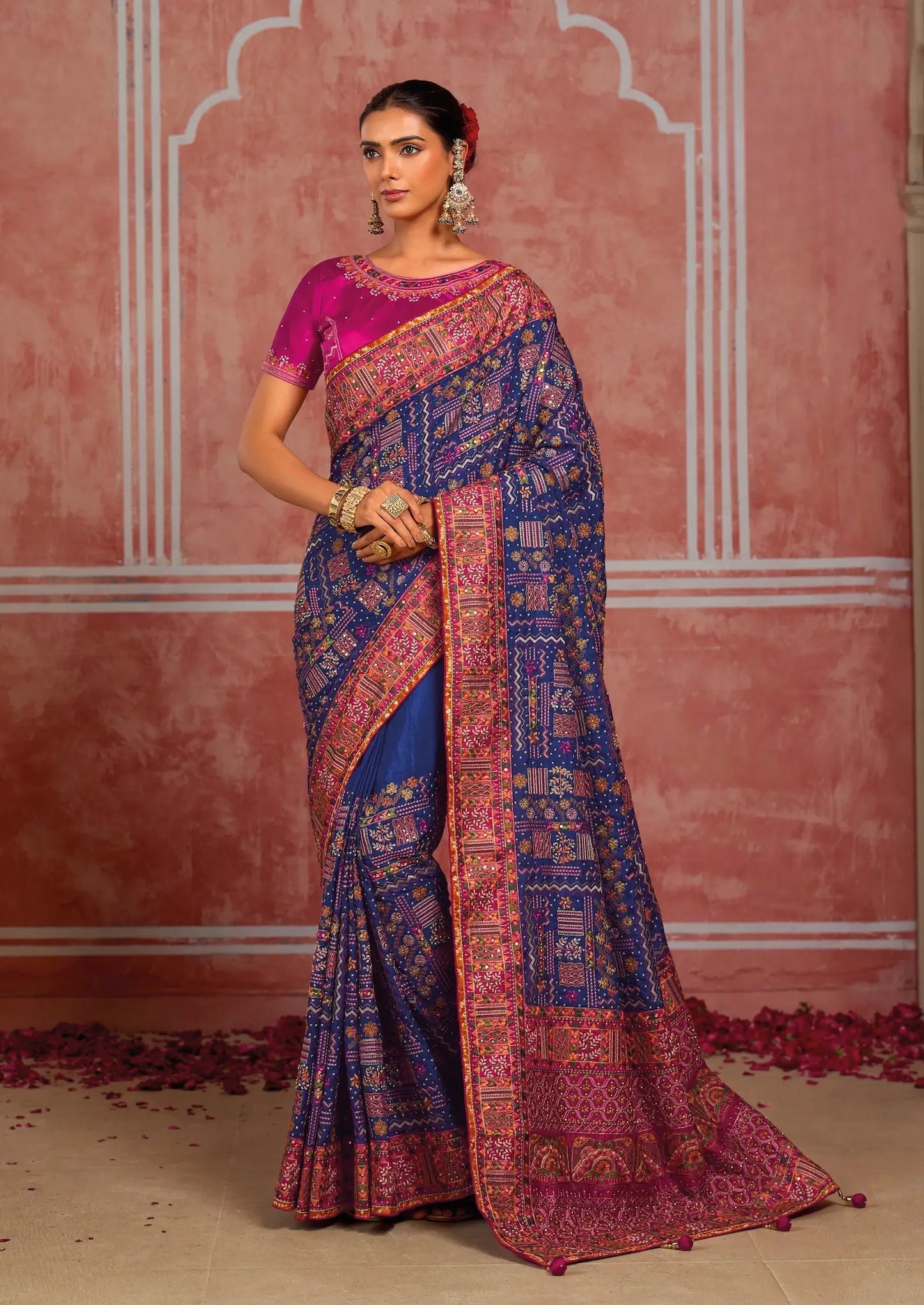Royal Blue Silk Kacchi Heavy Work Saree
