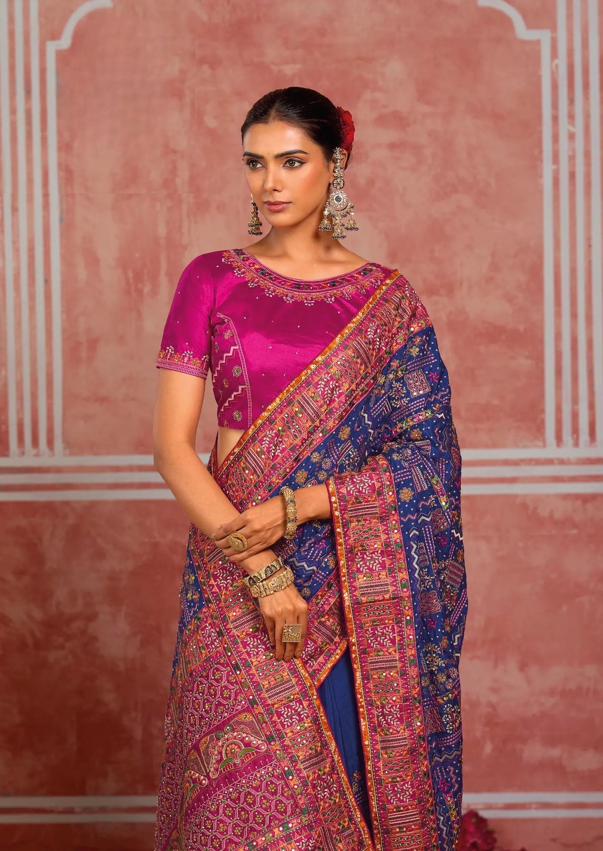 Royal Blue Silk Kacchi Heavy Work Saree