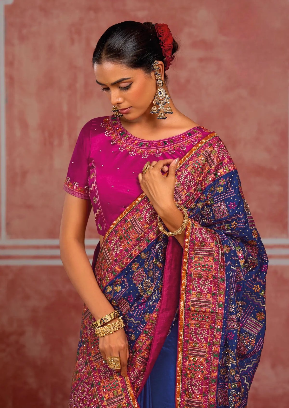 Royal Blue Silk Kacchi Heavy Work Saree