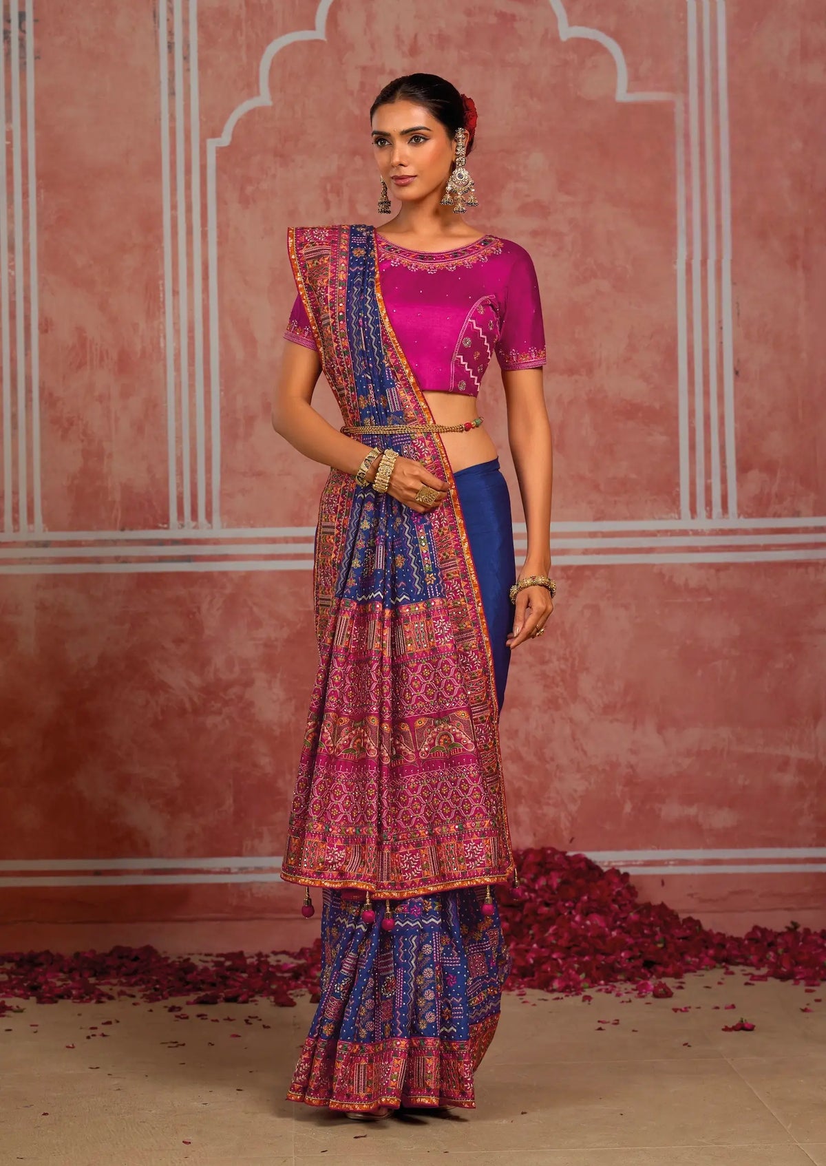 Royal Blue Silk Kacchi Heavy Work Saree