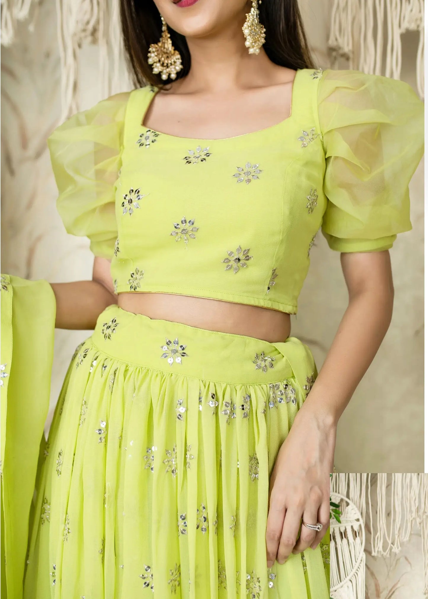 Neon Georgette Lehenga With Sequins And zari Embroidered Work