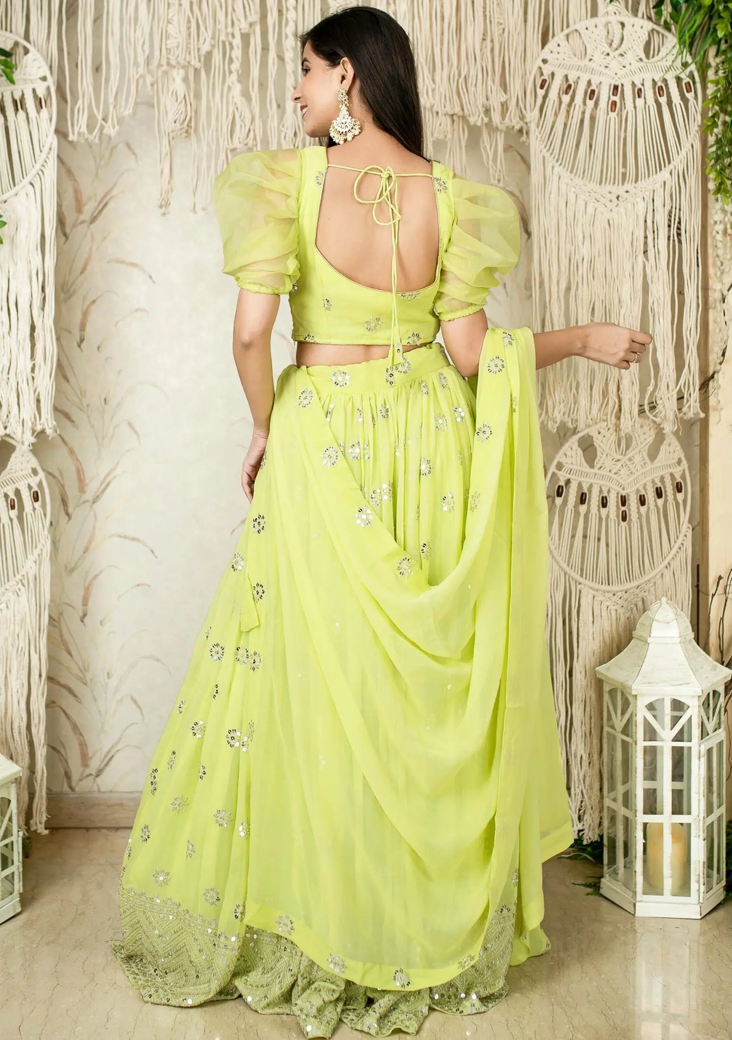 Neon Georgette Lehenga With Sequins And zari Embroidered Work