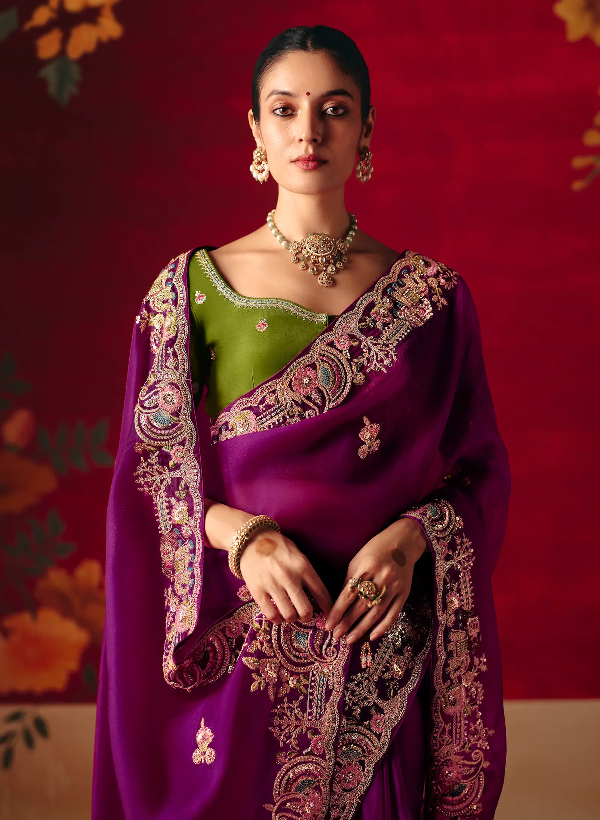Royal Purple Heavy Embroidered Saree