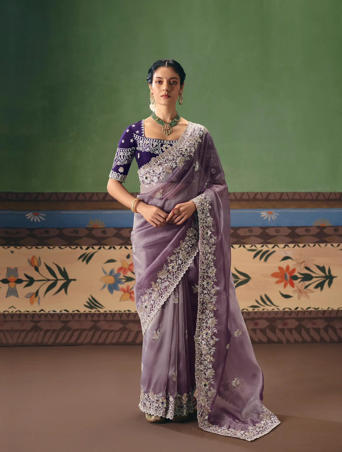 Old Lavender Heavy Embroidered Saree