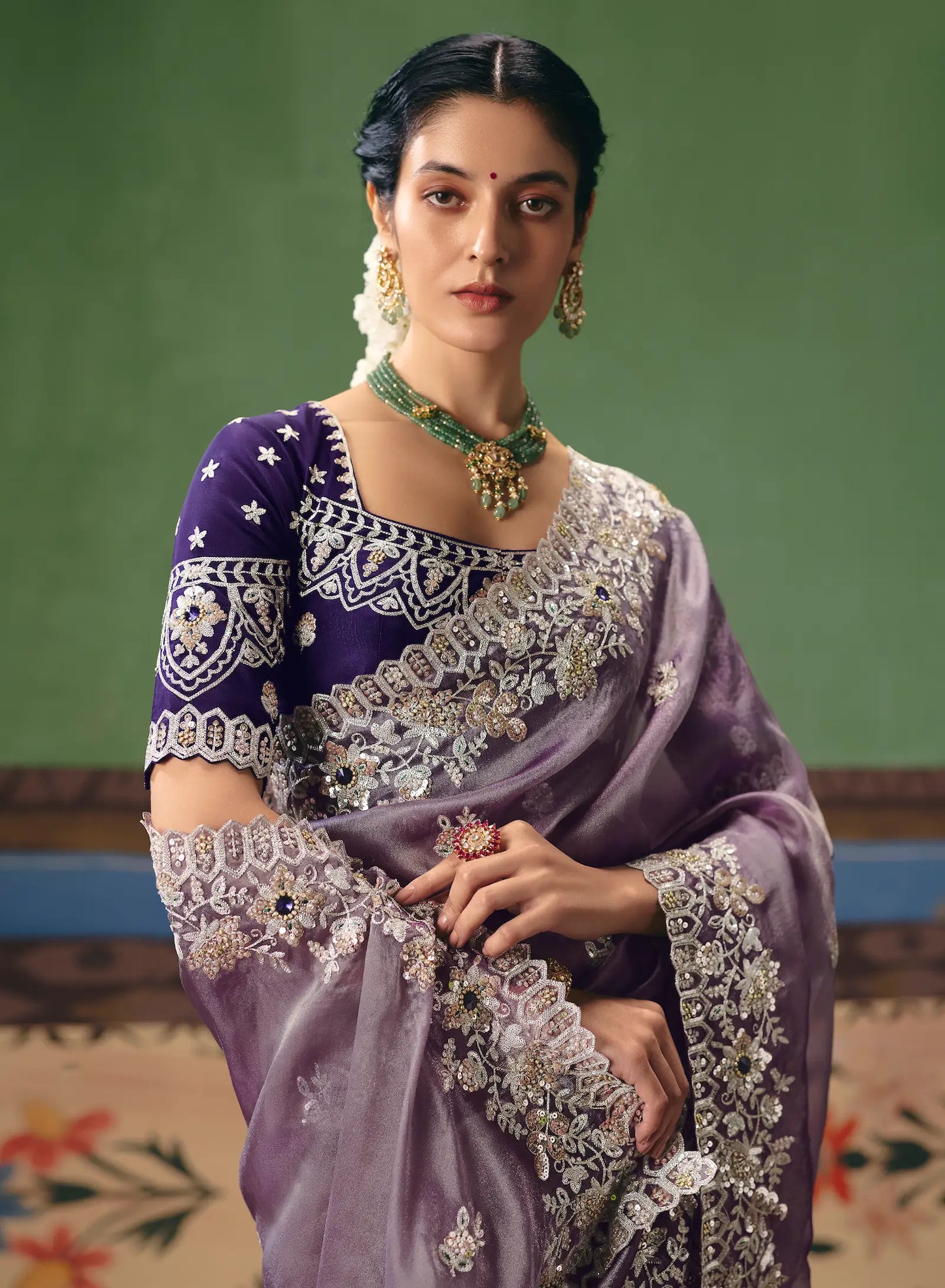 Old Lavender Heavy Embroidered Saree