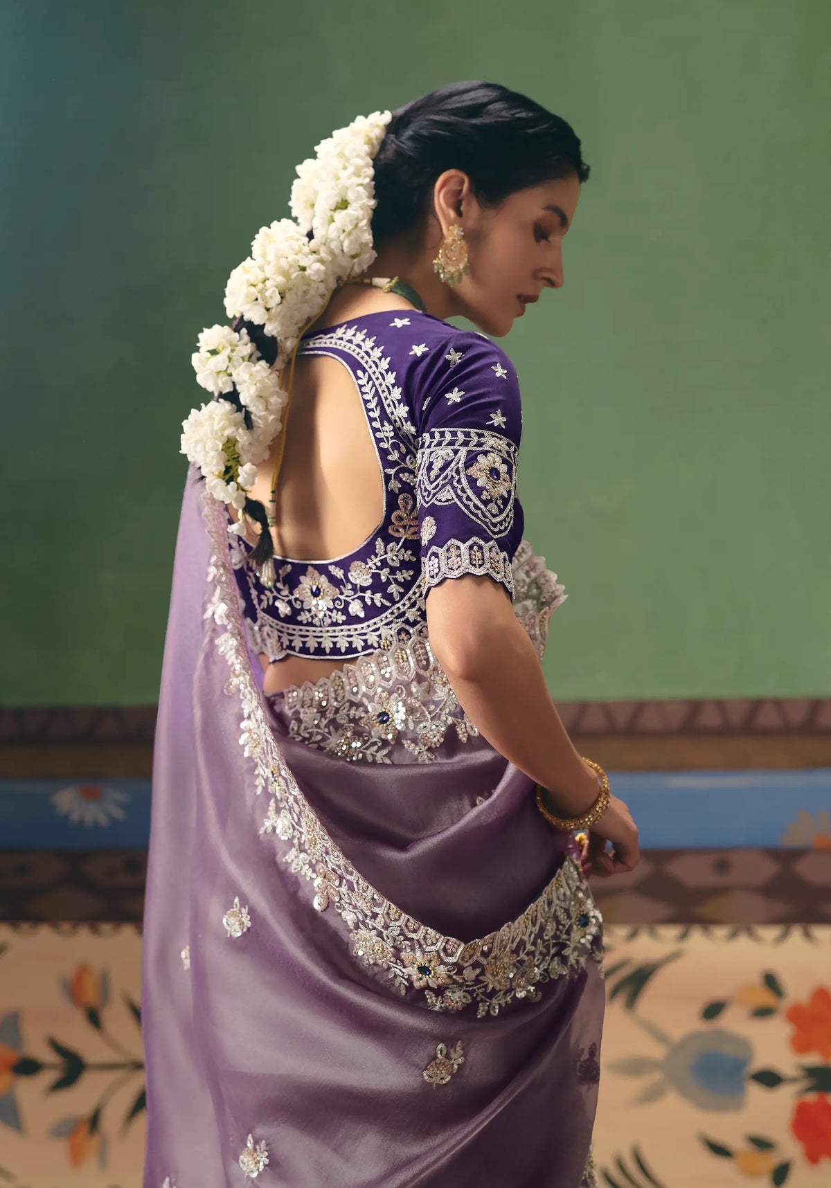 Old Lavender Heavy Embroidered Saree
