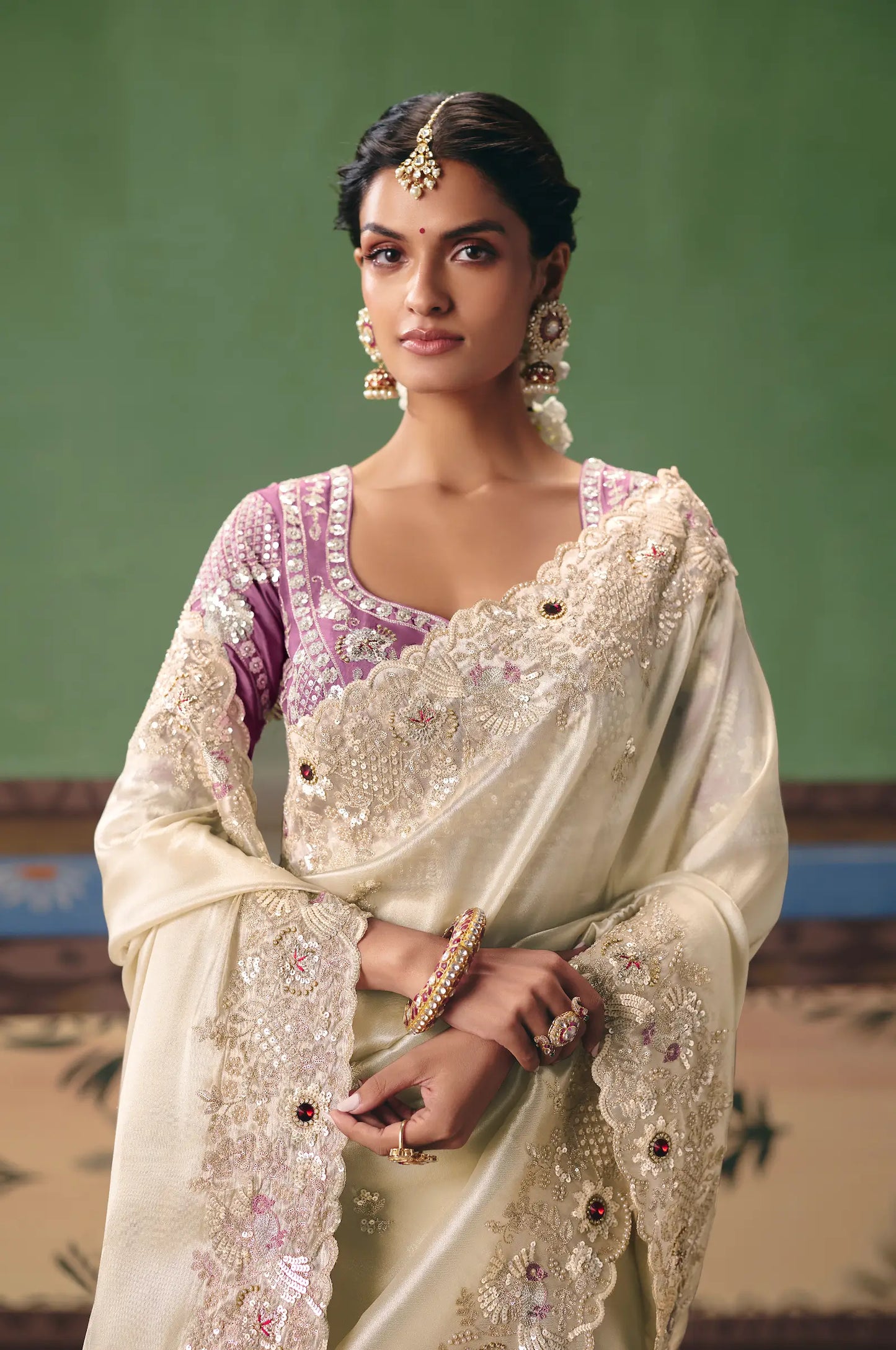 Ivory White Heavy Embroidered Saree