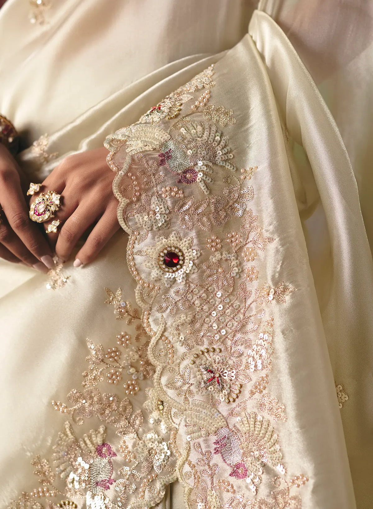 Ivory White Heavy Embroidered Saree