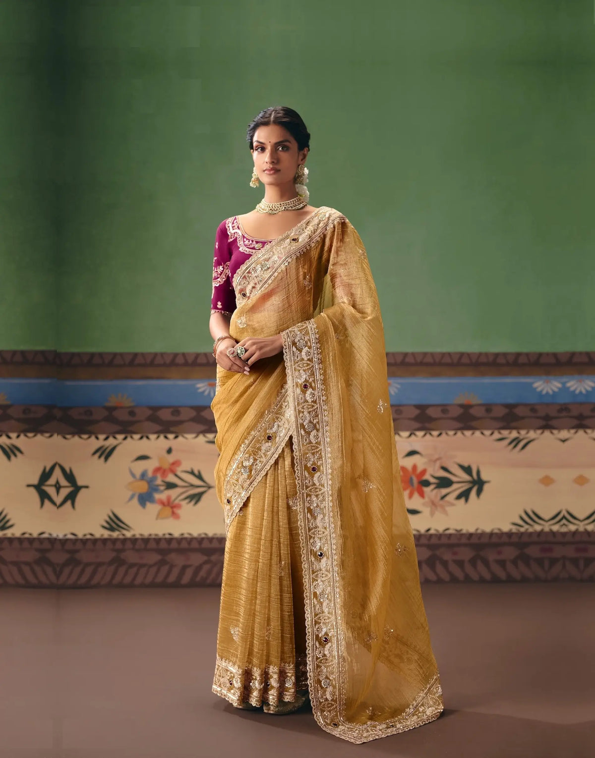Caramel Gold Heavy Embroidered Saree