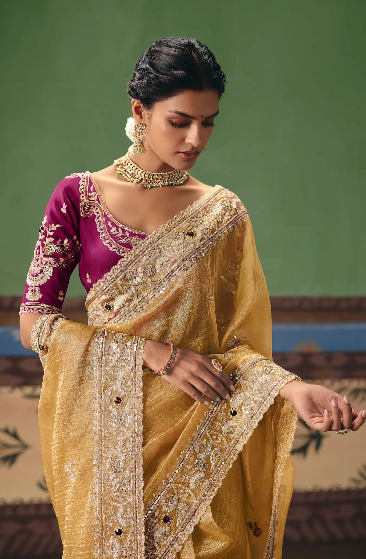 Caramel Gold Heavy Embroidered Saree
