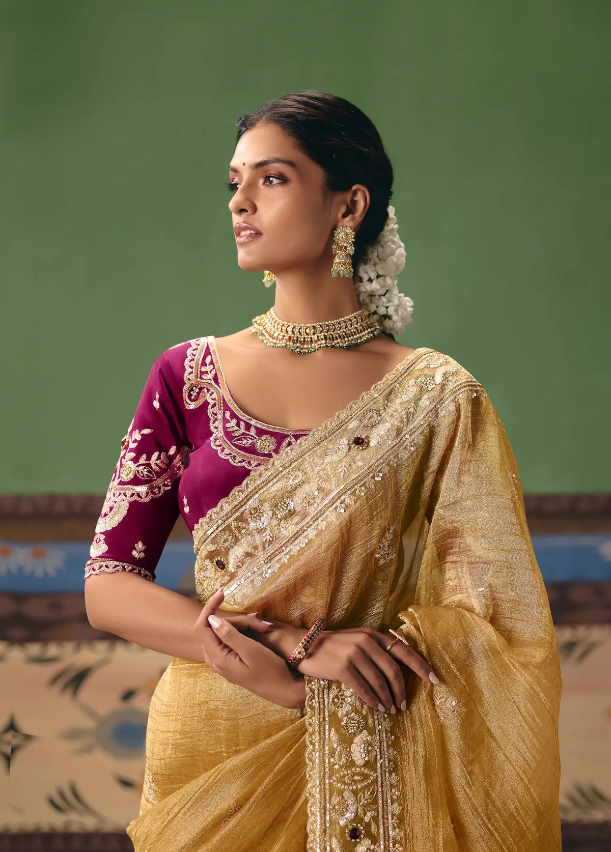 Caramel Gold Heavy Embroidered Saree