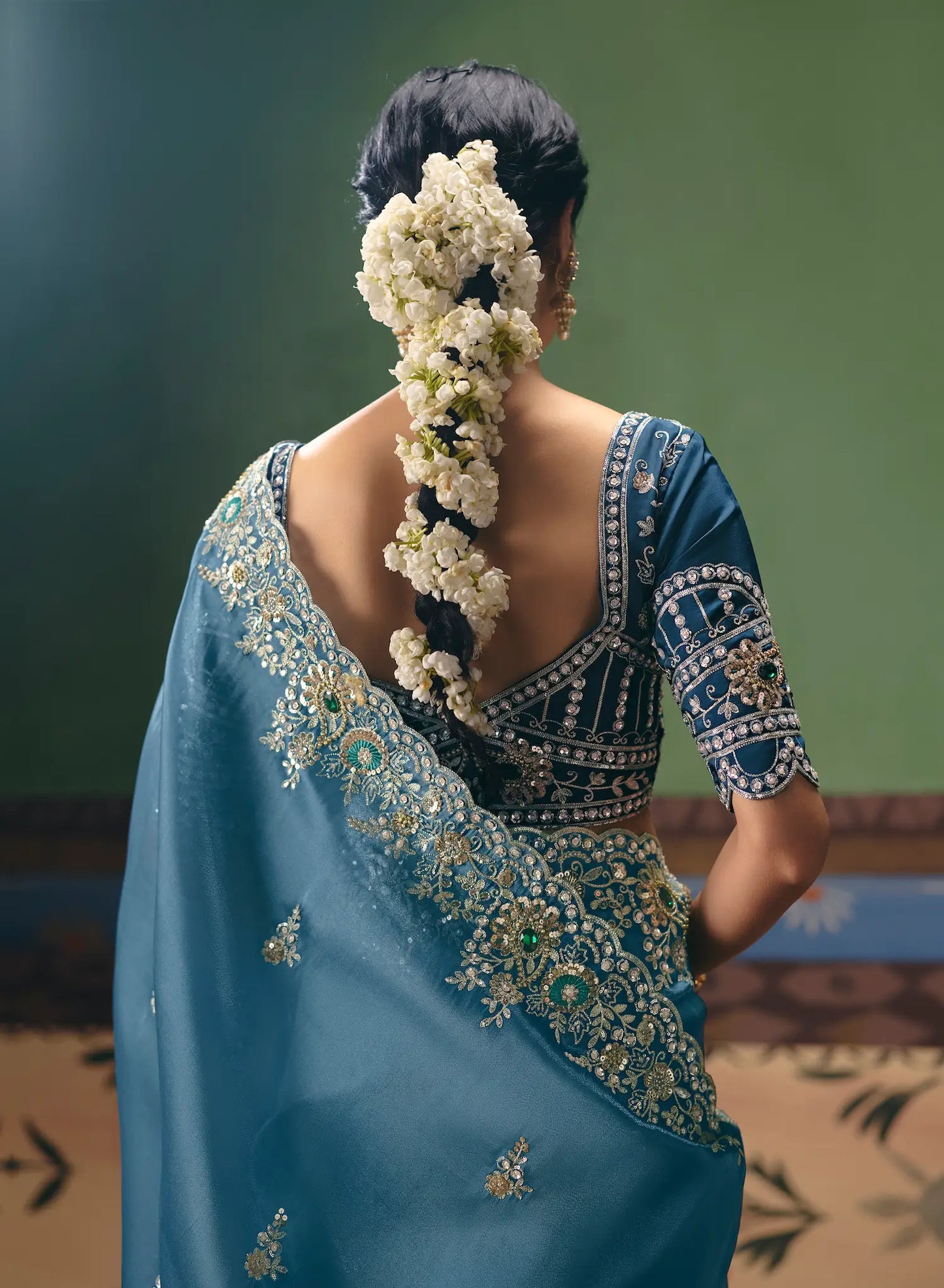 Metalic Blue Heavy Embroidered Saree