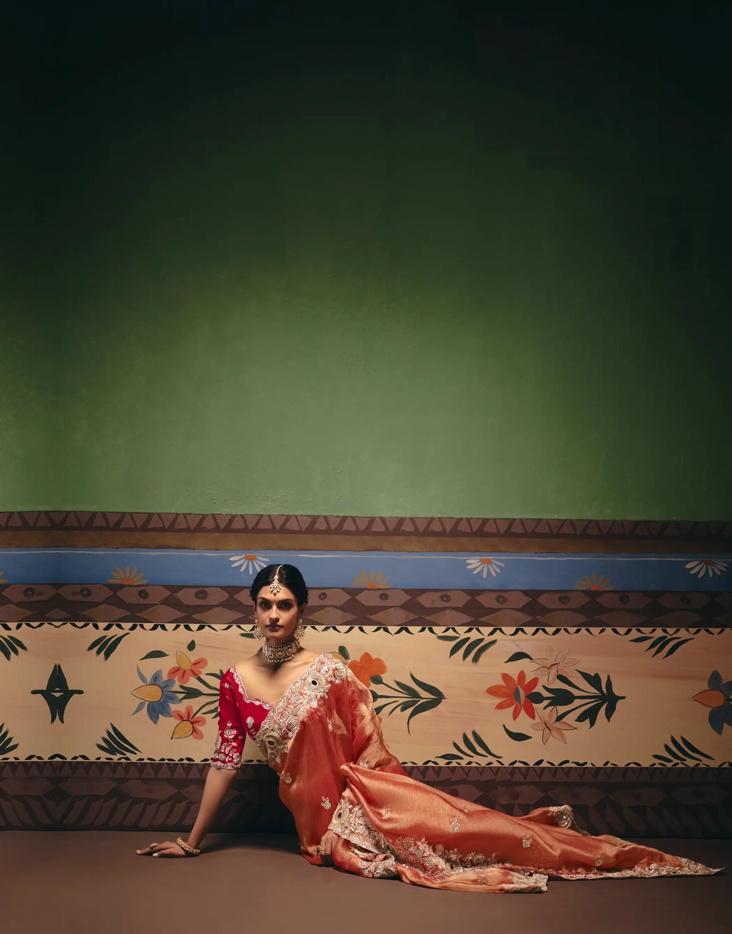 Coral Orange Heavy Embroidered Saree