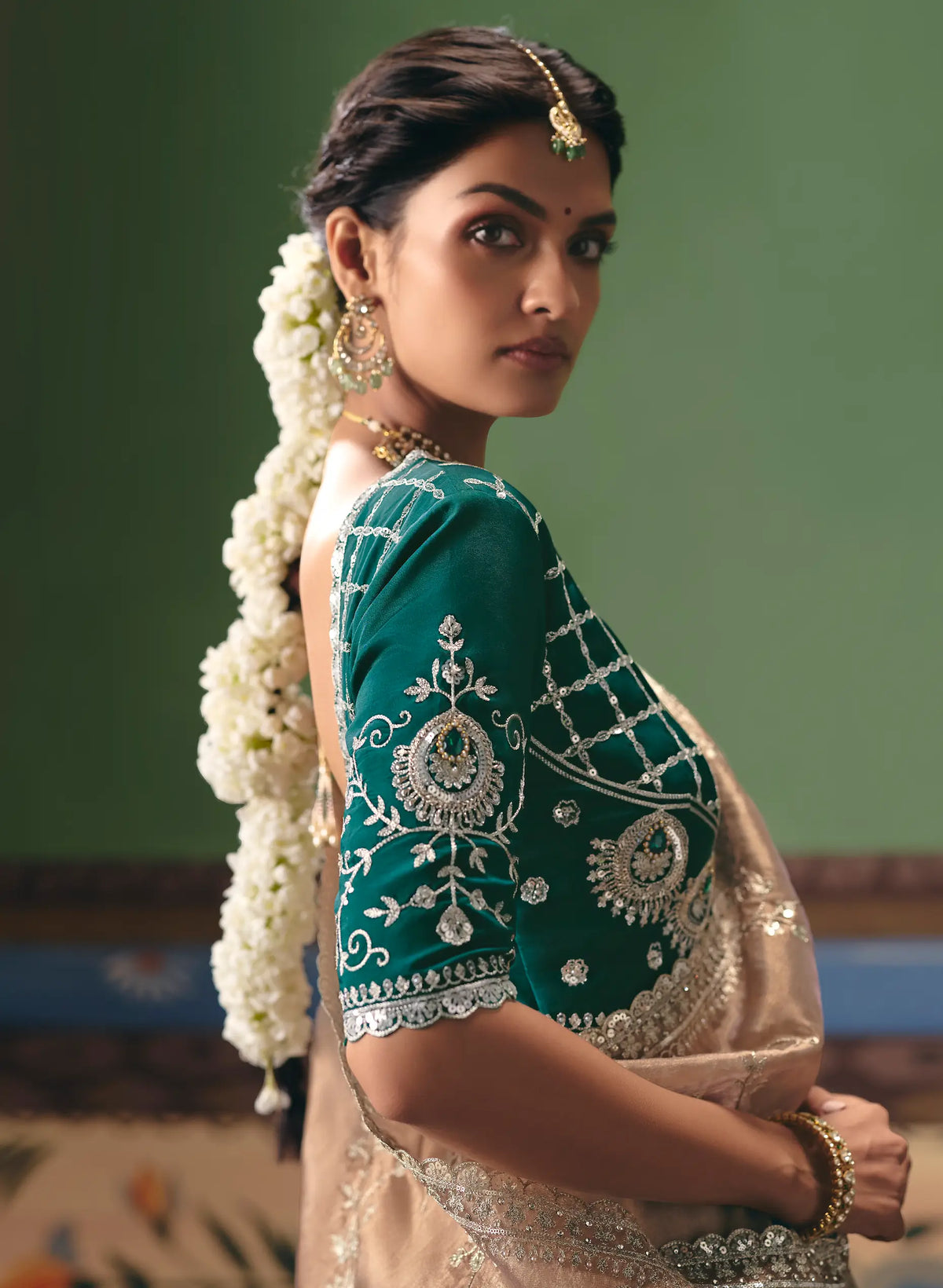Nude Beige Heavy Embroidered Saree