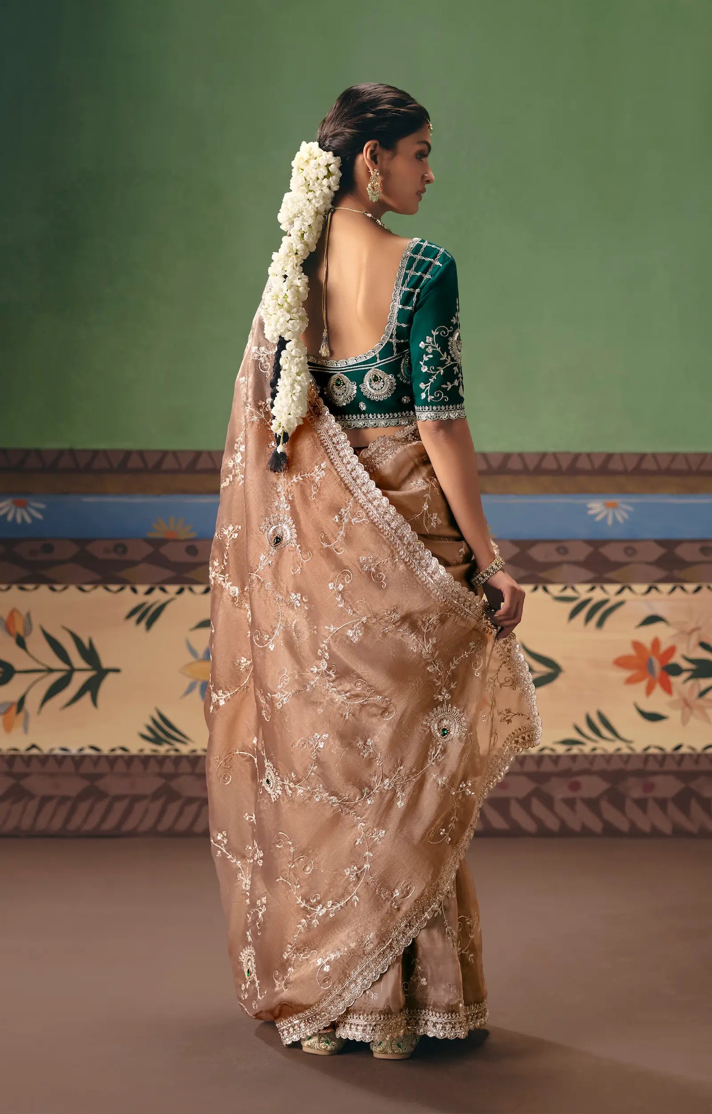 Nude Beige Heavy Embroidered Saree