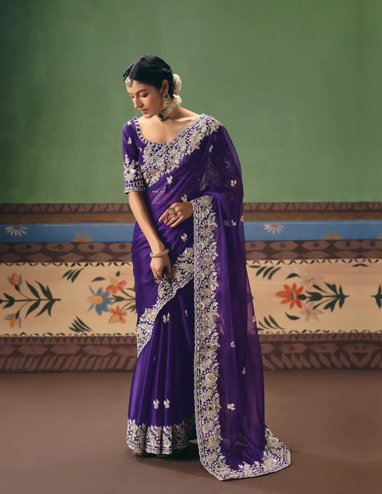 Royal Purple Heavy Embroidered Saree