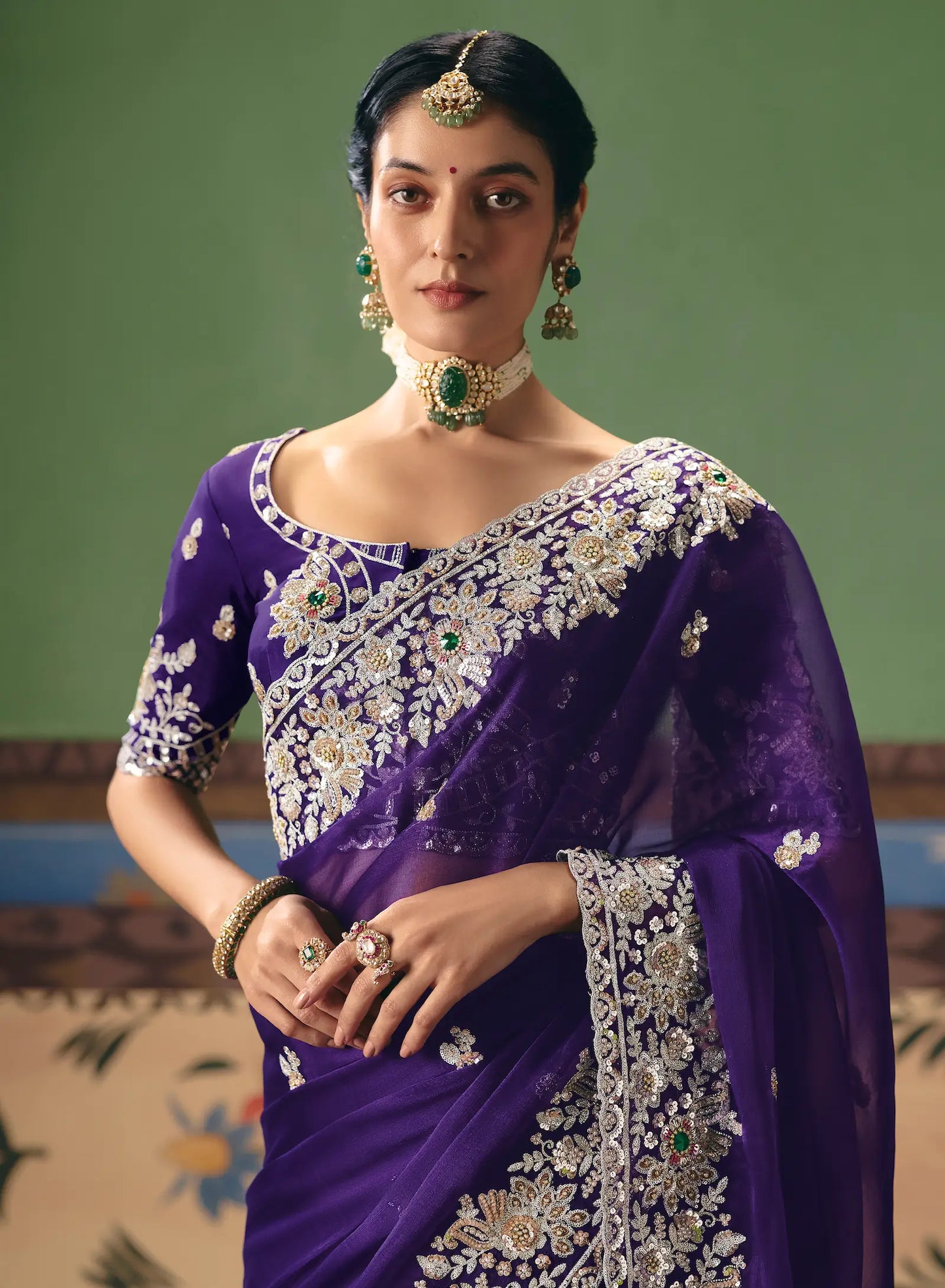 Royal Purple Heavy Embroidered Saree