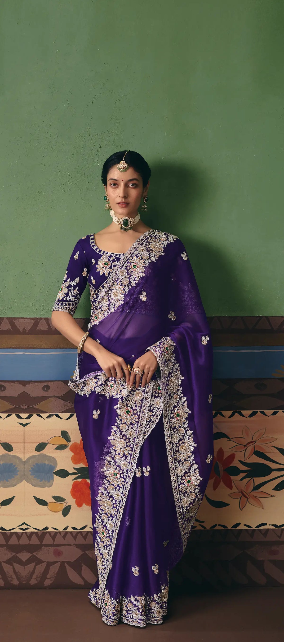 Royal Purple Heavy Embroidered Saree
