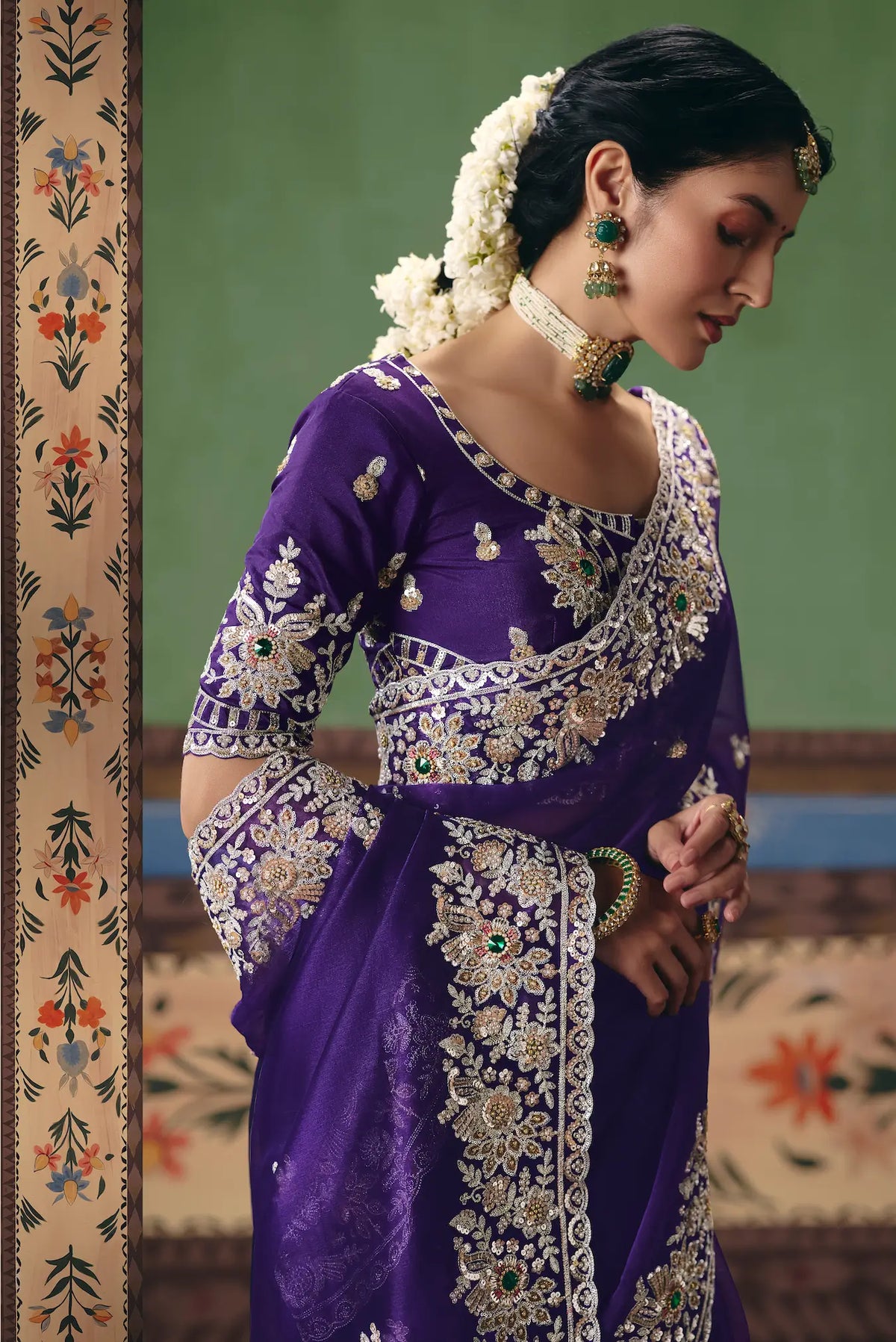 Royal Purple Heavy Embroidered Saree