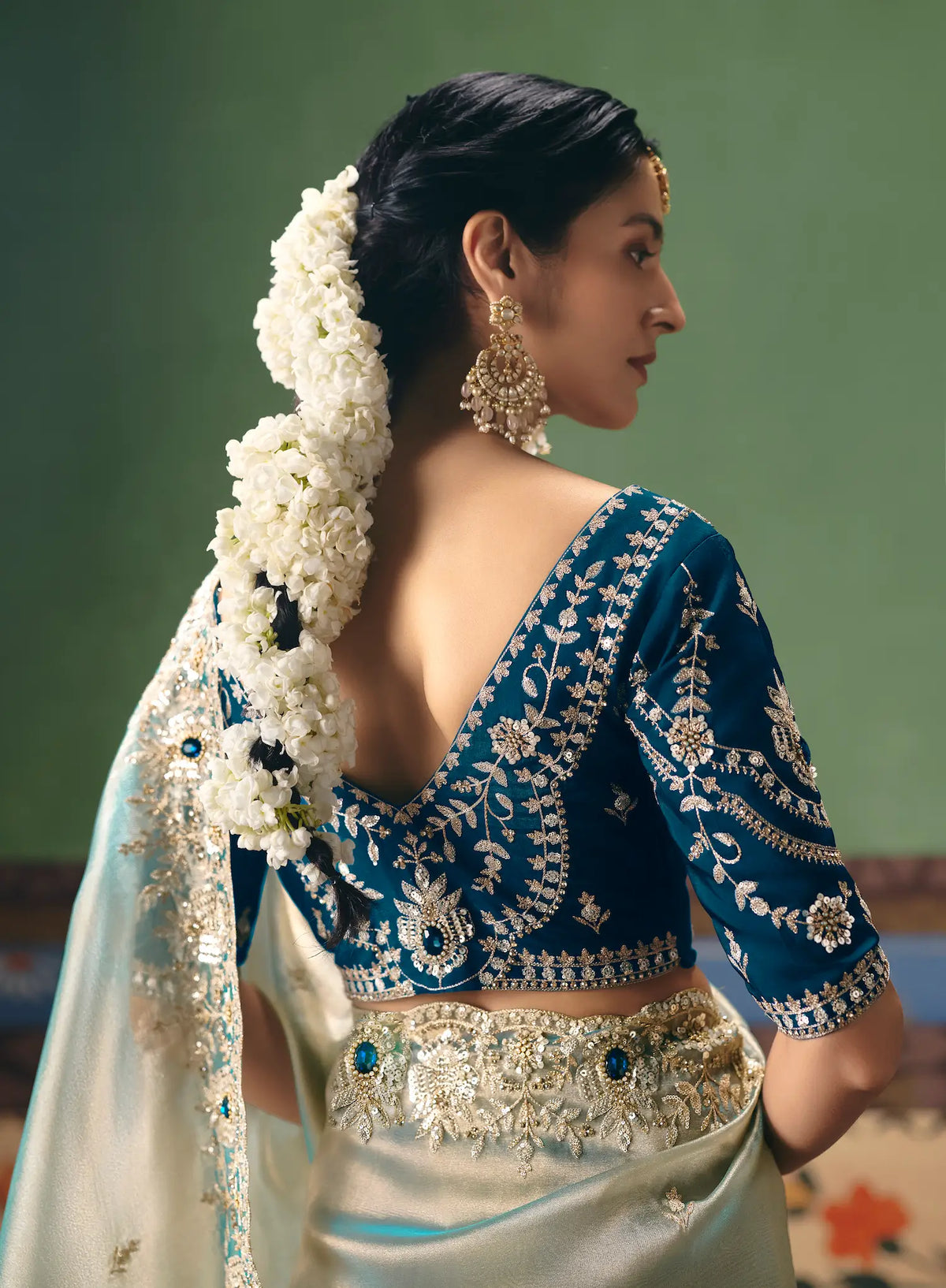 Ice Blue Heavy Embroidered Saree