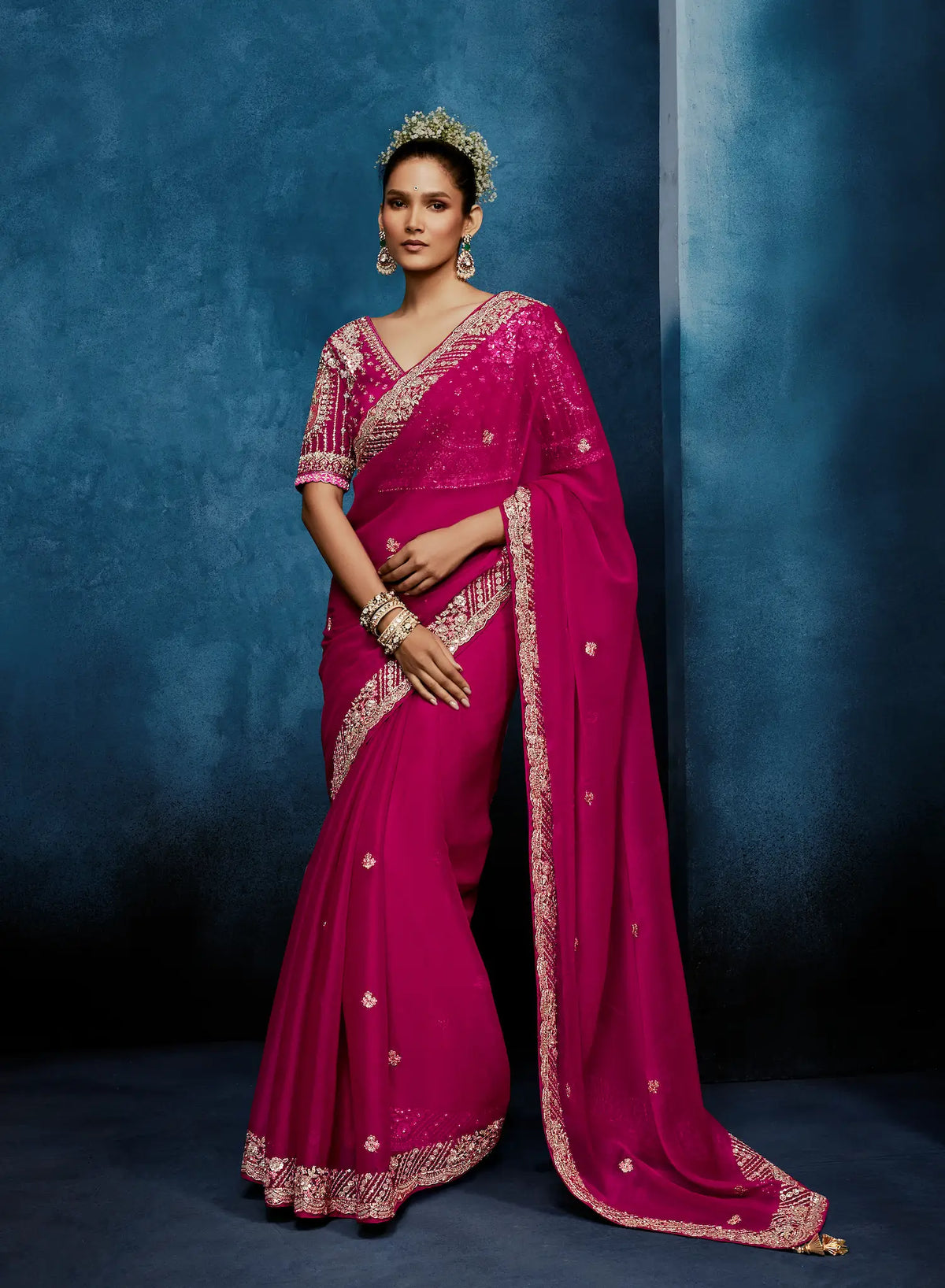 Burnt Pink Embroidery & Hand Work Saree