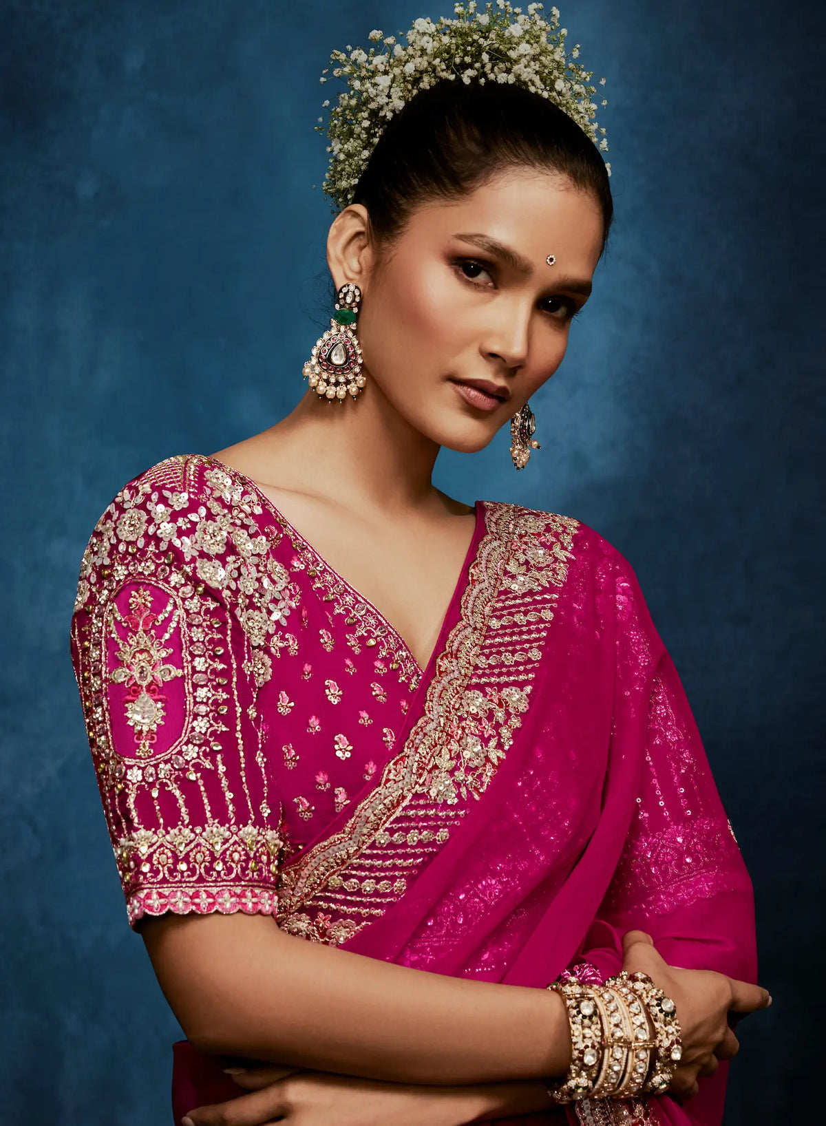 Burnt Pink Embroidery & Hand Work Saree