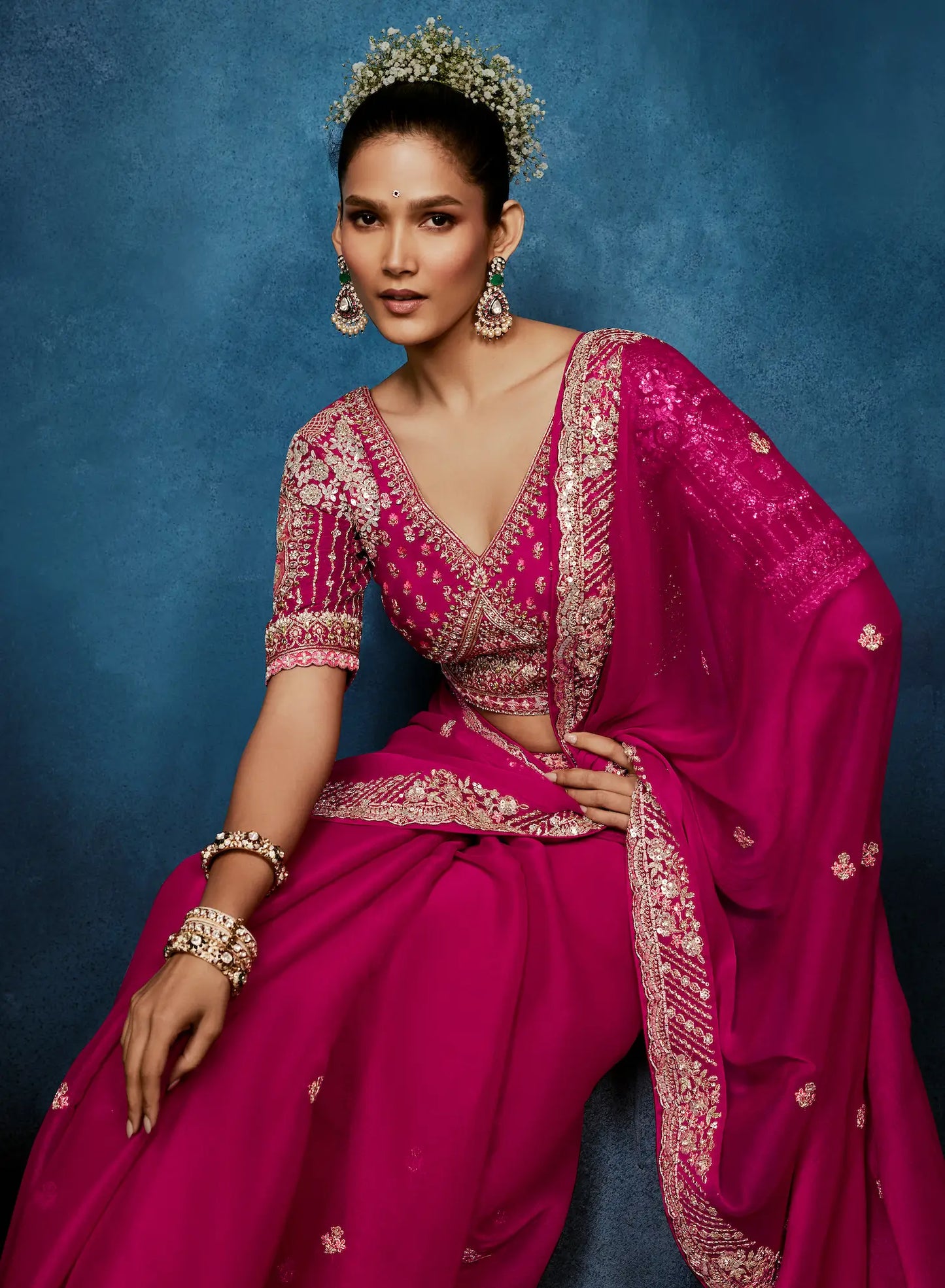 Burnt Pink Embroidery & Hand Work Saree
