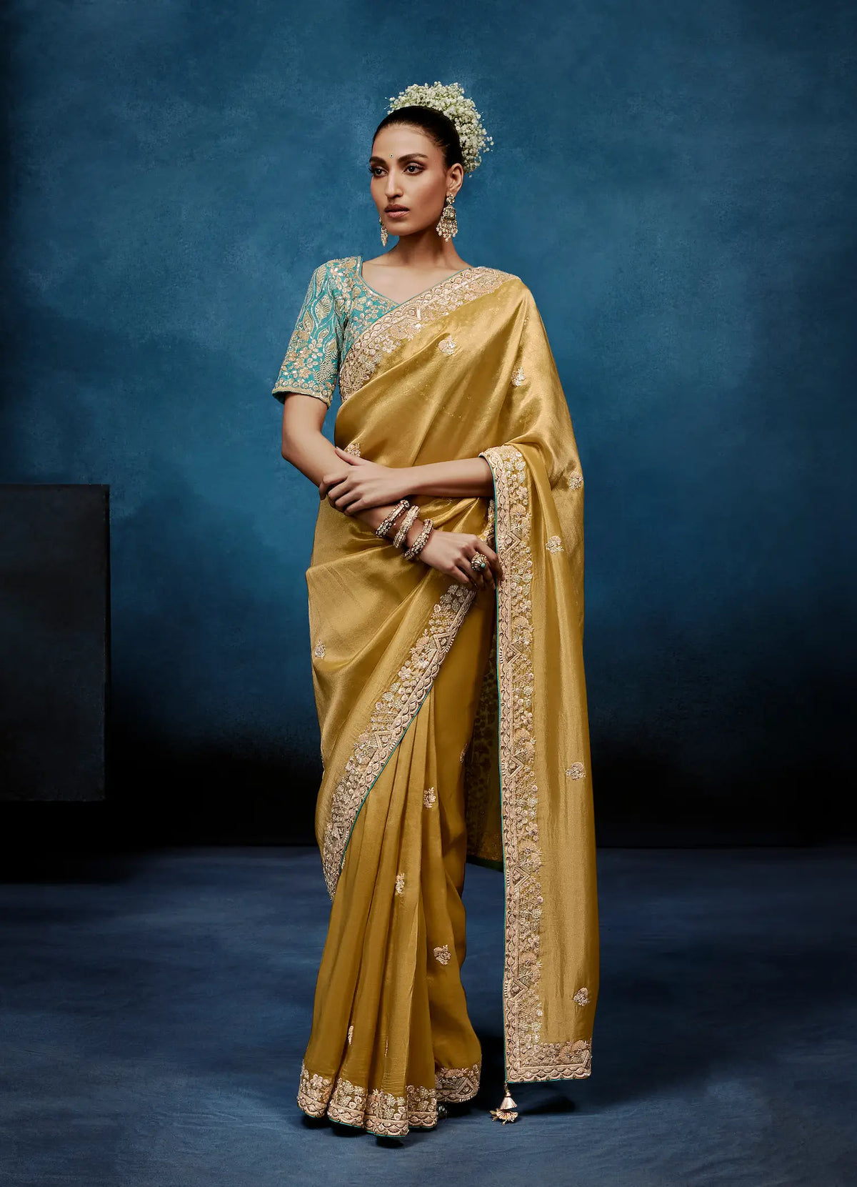Sand Yellow Embroidery & Hand Work Saree
