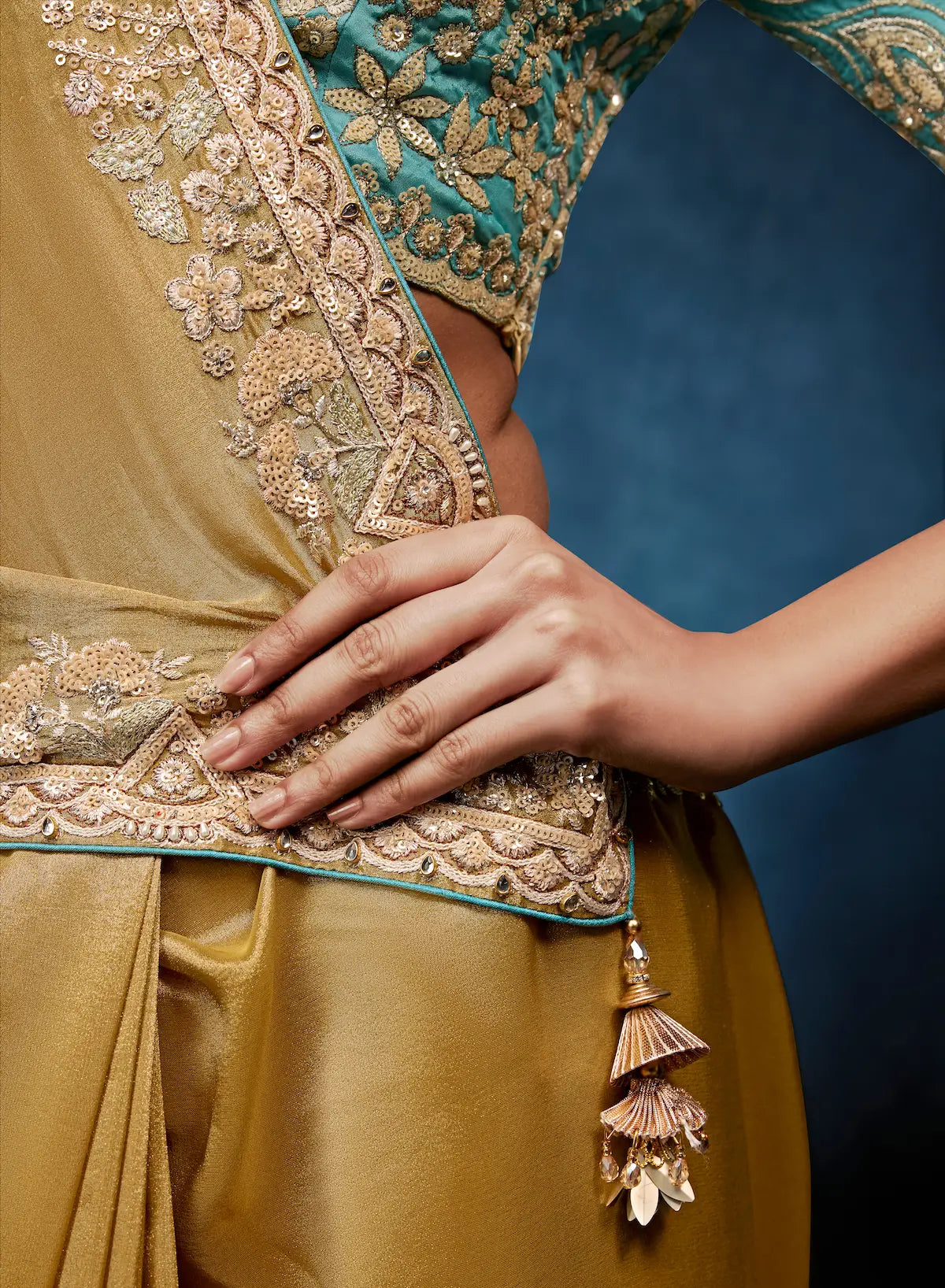 Sand Yellow Embroidery & Hand Work Saree