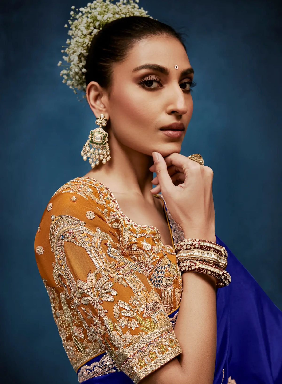 Royal Blue Embroidery & Hand Work Saree