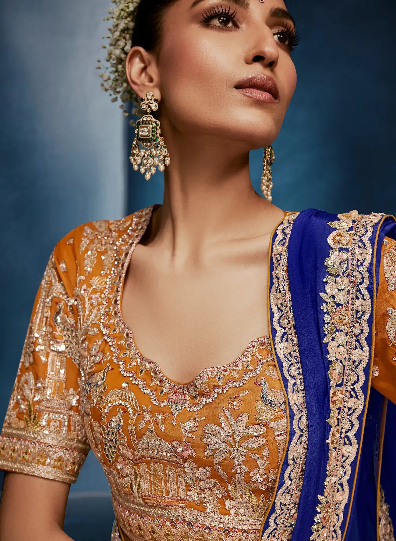 Royal Blue Embroidery & Hand Work Saree