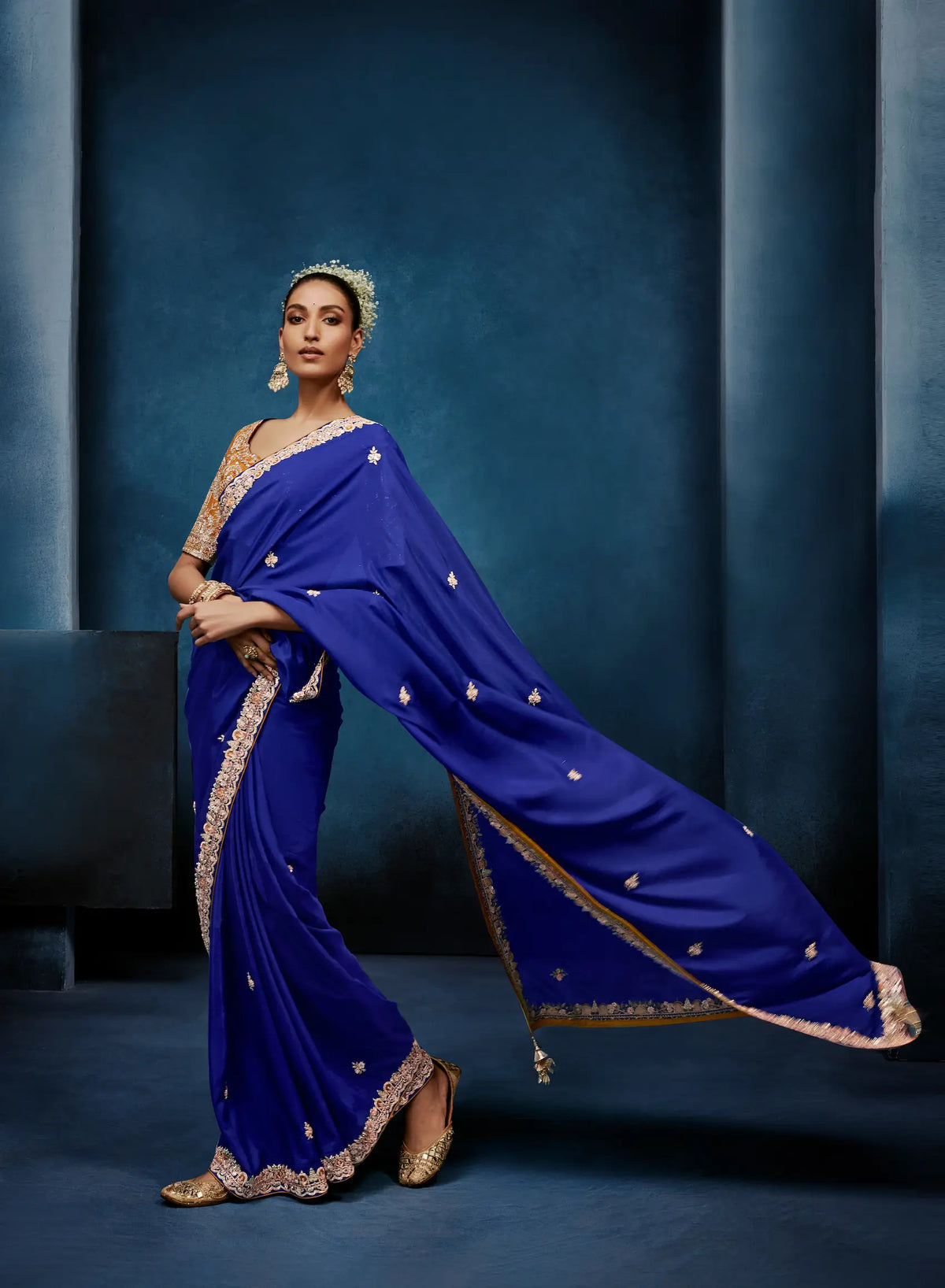 Royal Blue Embroidery & Hand Work Saree