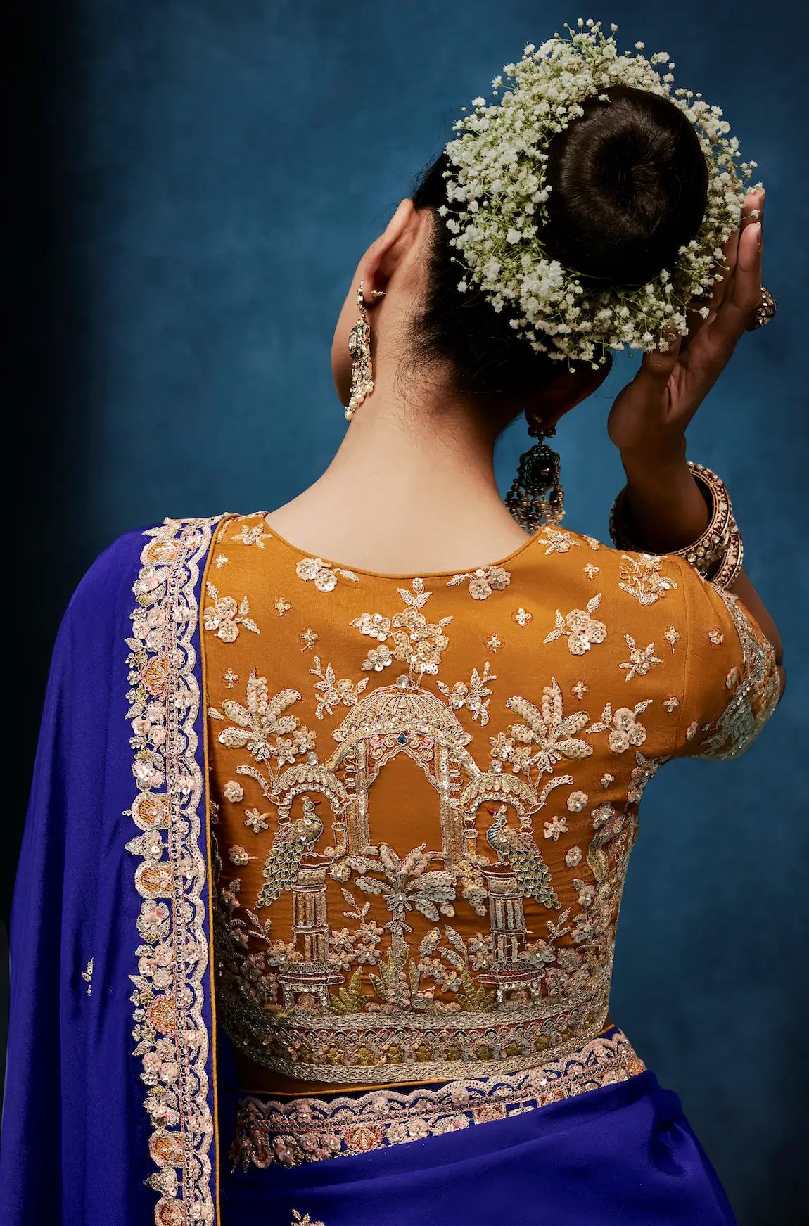 Royal Blue Embroidery & Hand Work Saree