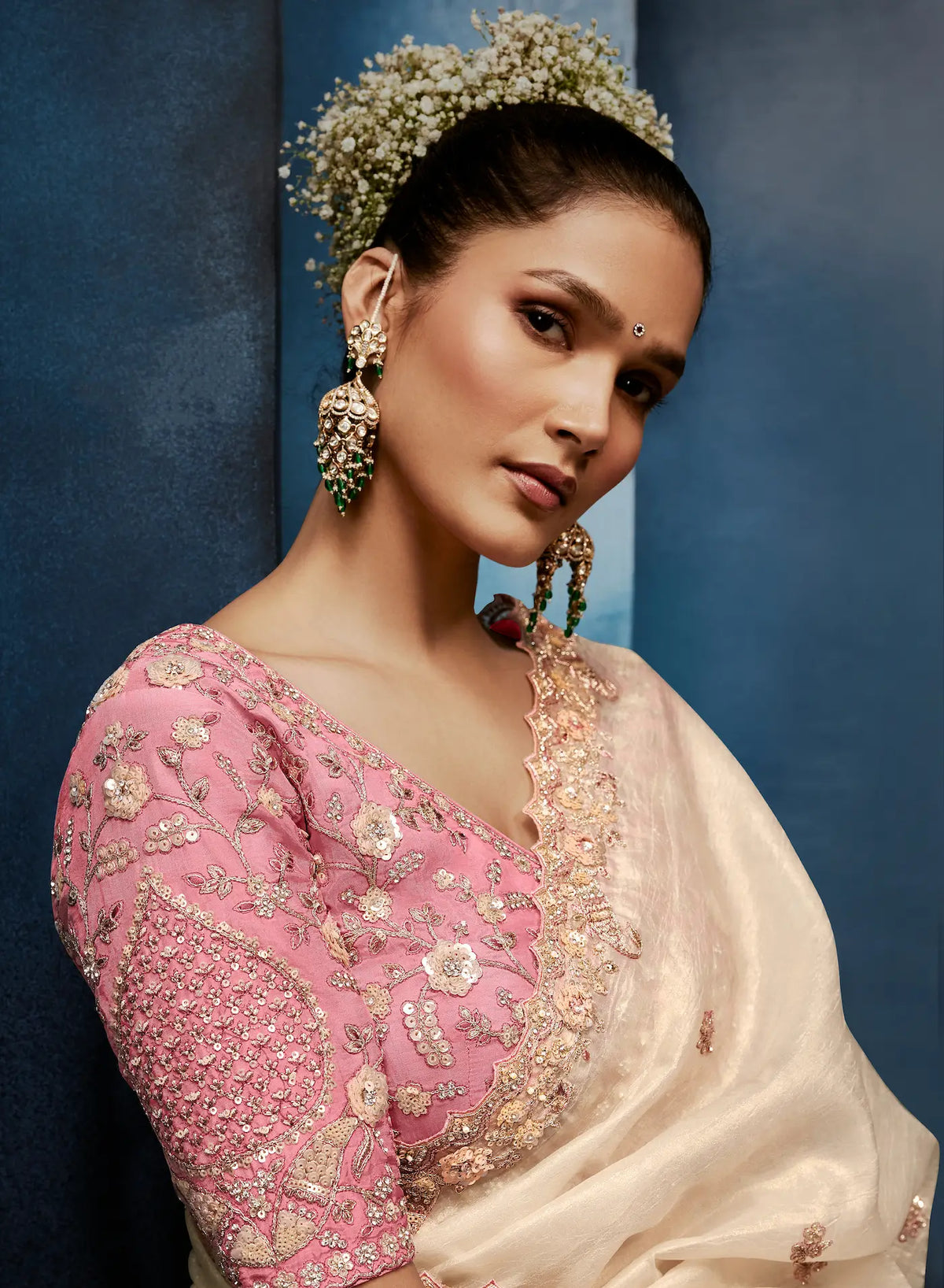 Antique White Embroidery & Hand Work Saree