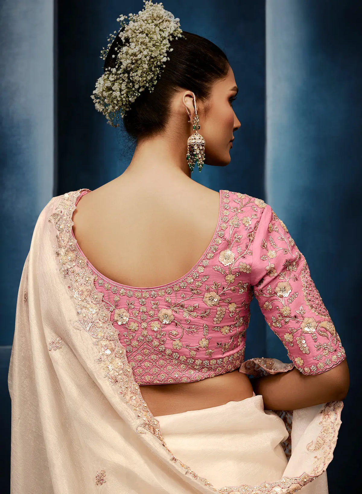 Antique White Embroidery & Hand Work Saree