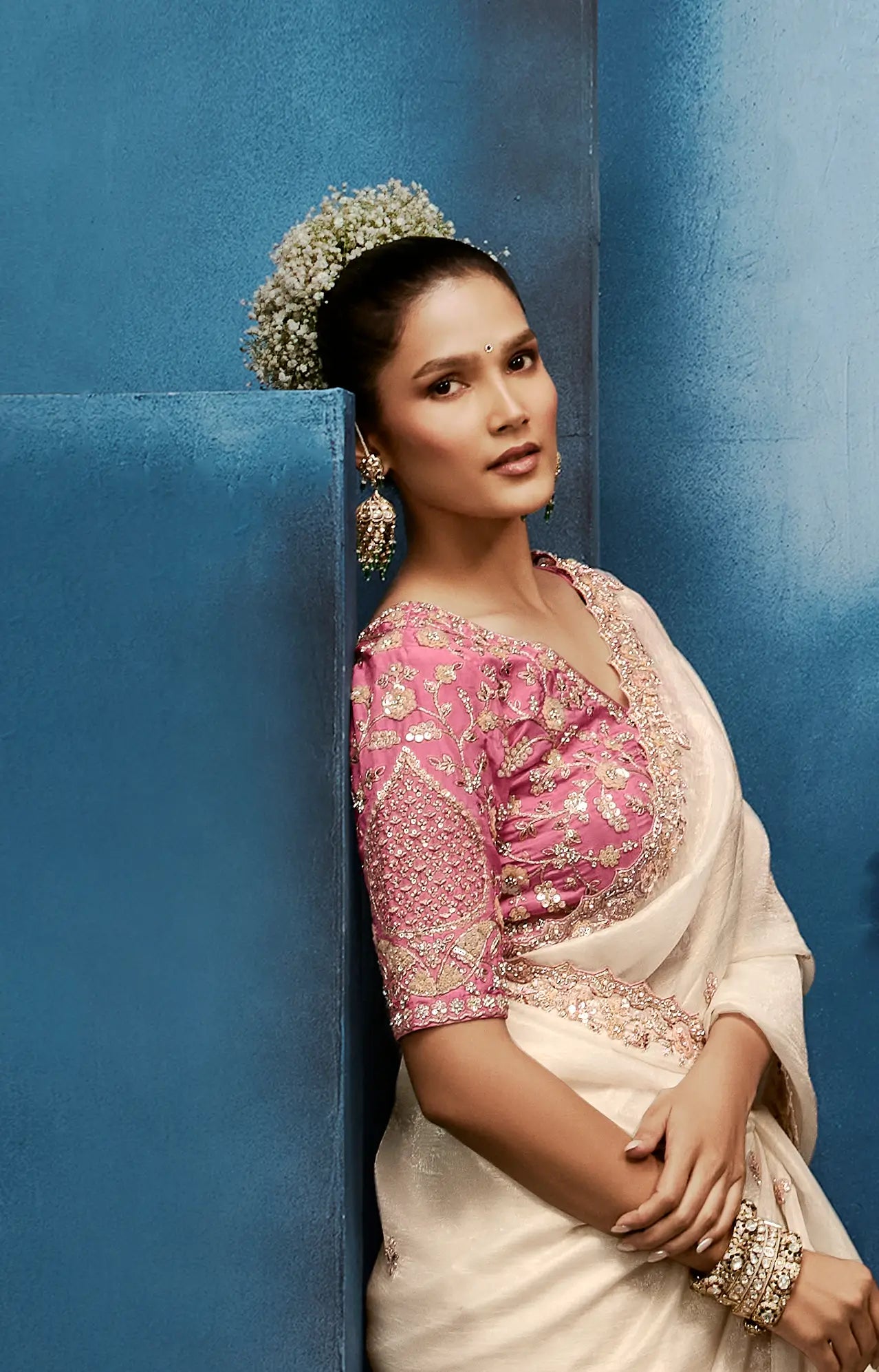 Antique White Embroidery & Hand Work Saree