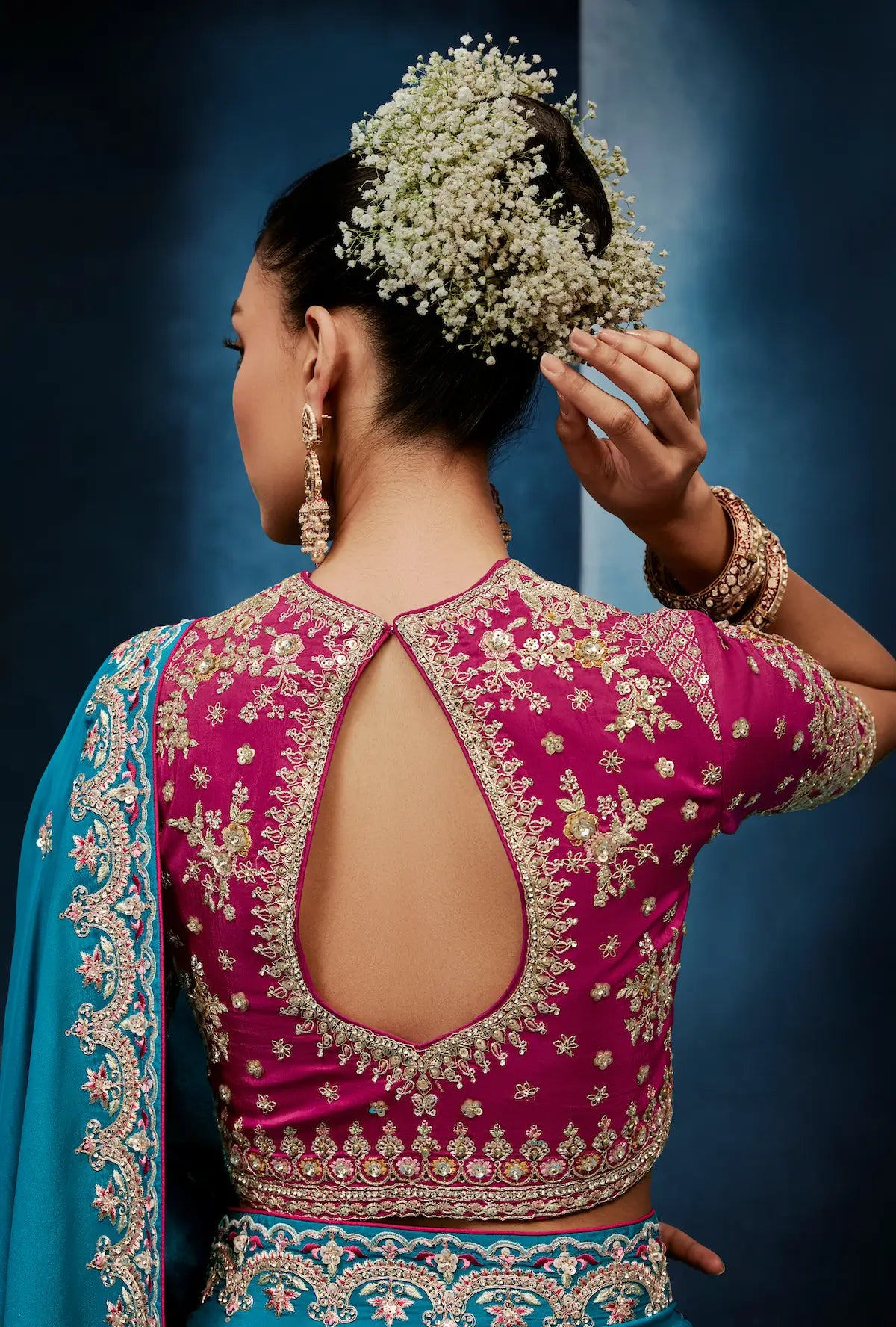 Deep Aqua Embroidery & Hand Work Saree