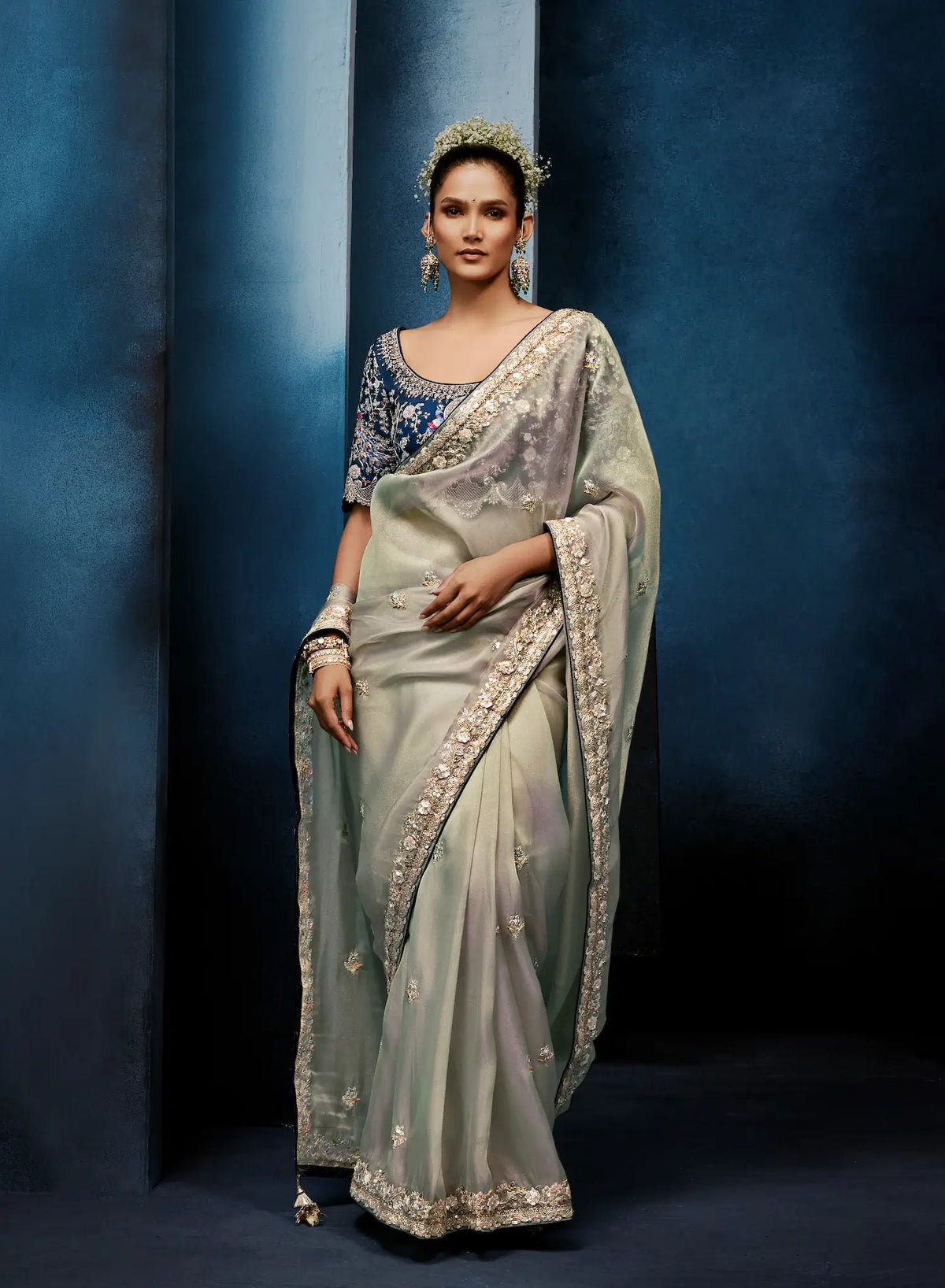 Silver Grey Embroidery & Hand Work Saree