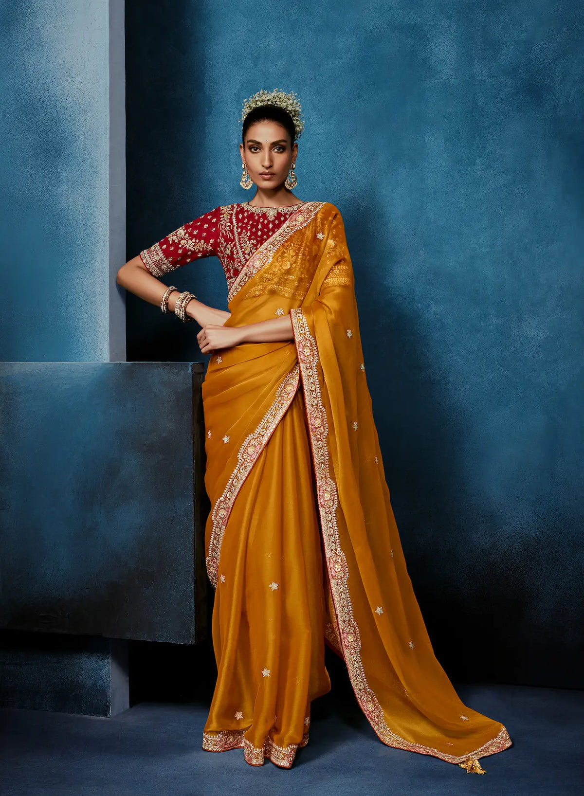 Golden Yellow Embroidery & Hand Work Saree