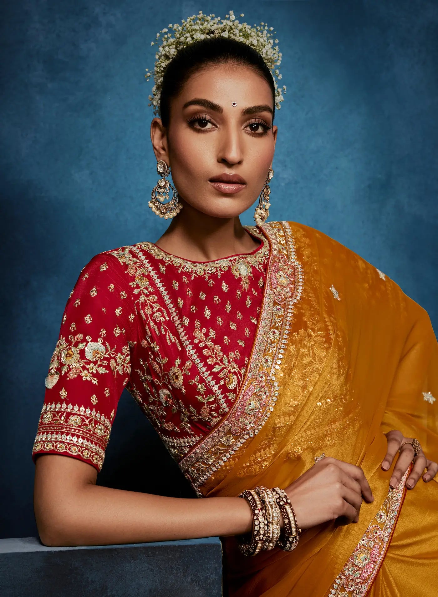 Golden Yellow Embroidery & Hand Work Saree