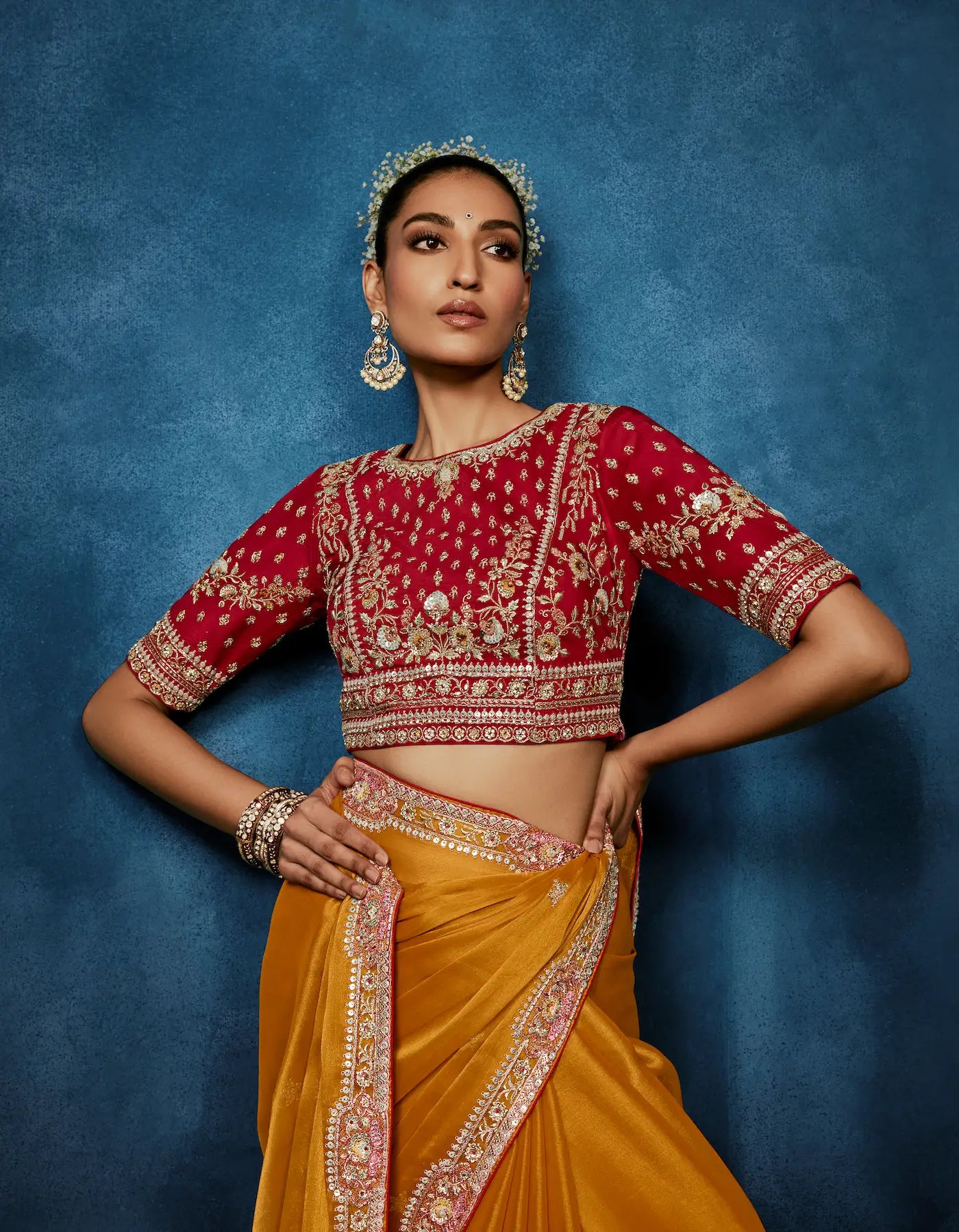 Golden Yellow Embroidery & Hand Work Saree