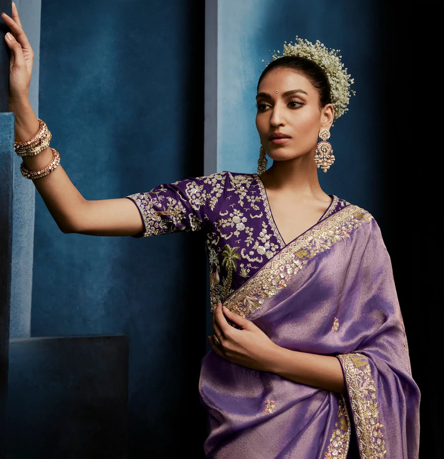 Lavender Embroidery & Hand Work Saree