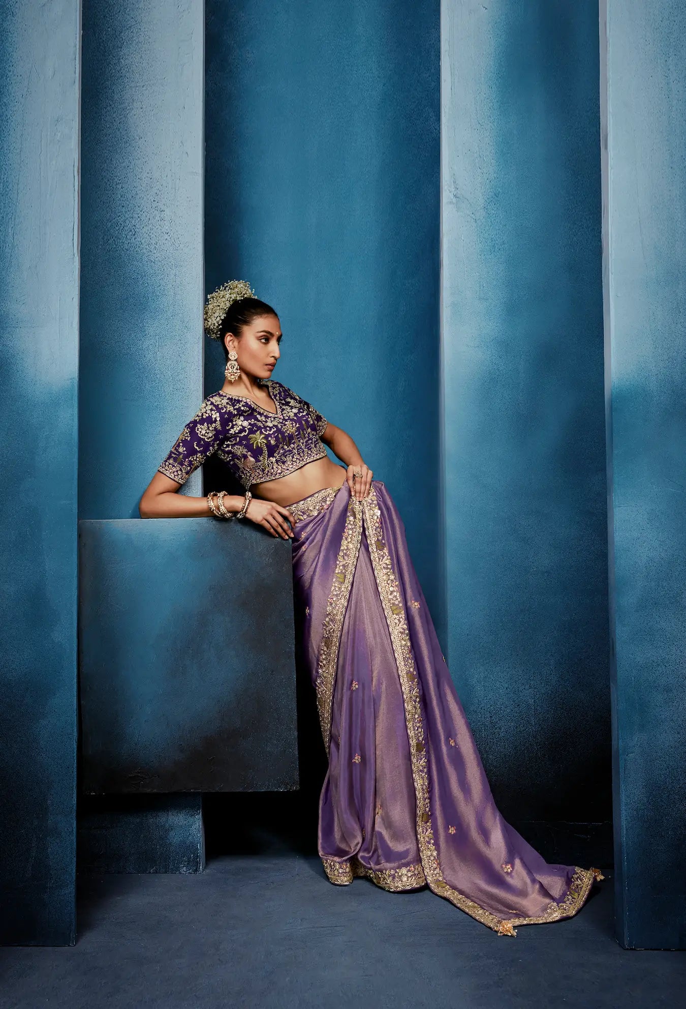 Lavender Embroidery & Hand Work Saree