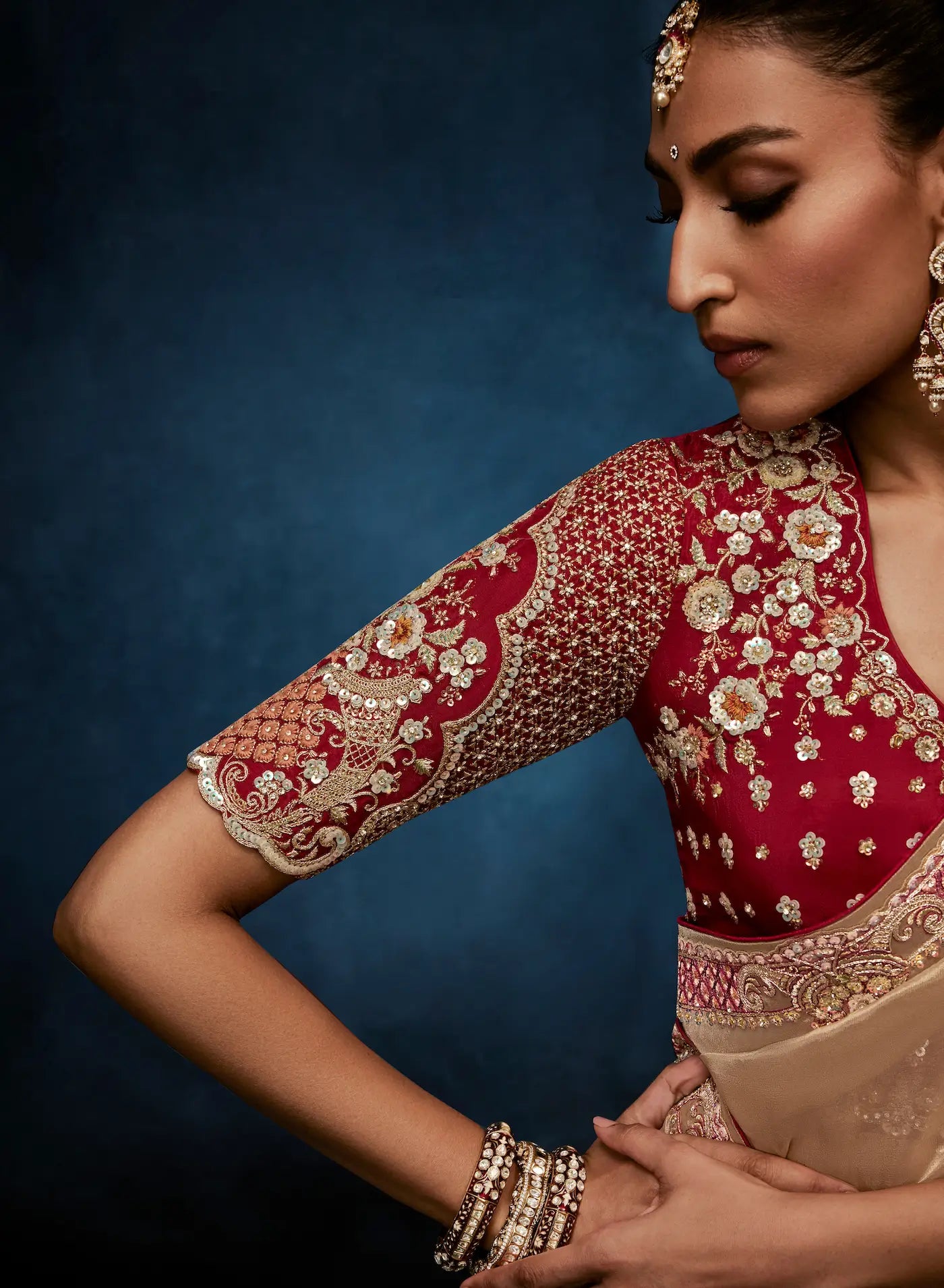 Golden Beige Embroidery & Hand Work Saree