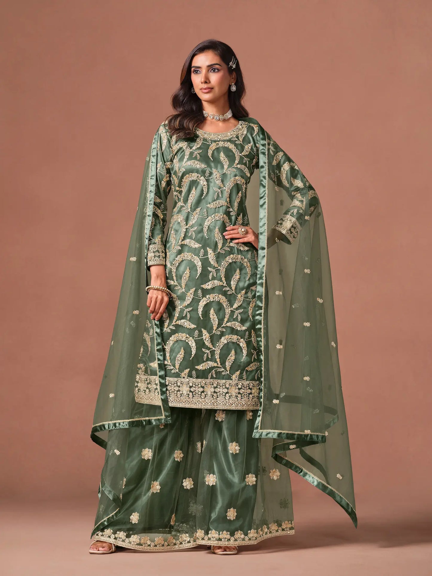 Sage Green Embroidered Salwar Suit