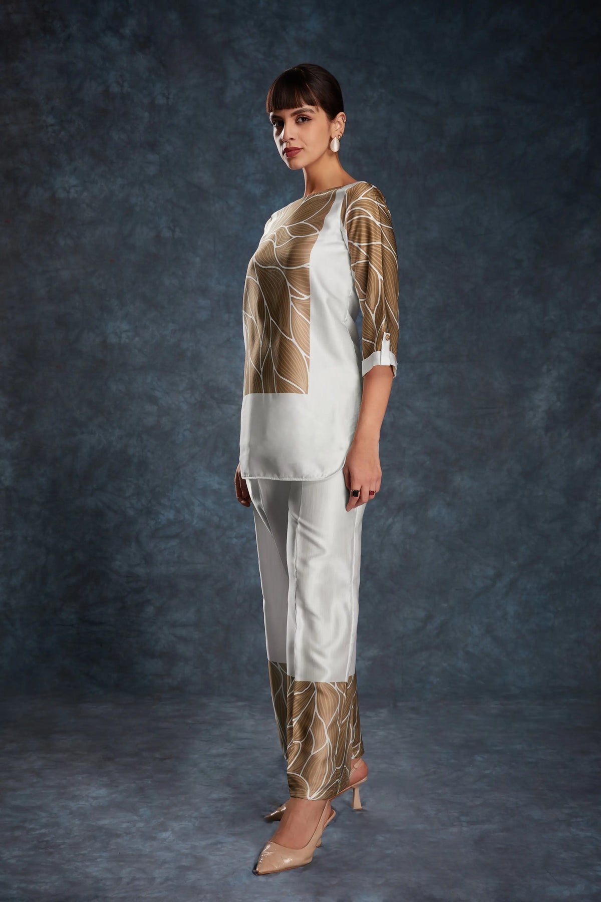 White Printed Satin Co-ord Set